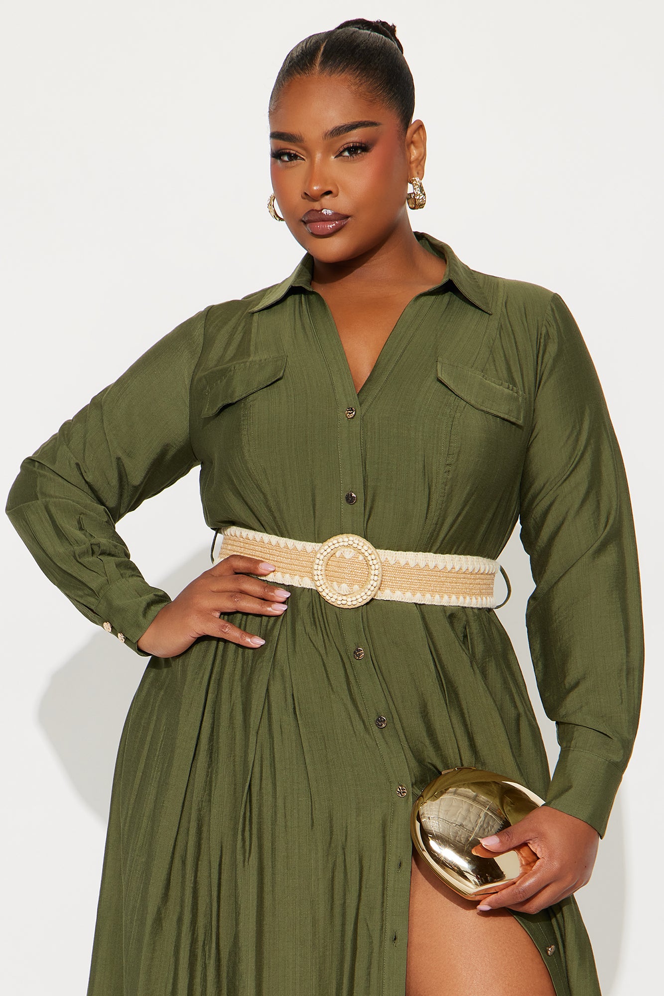 Laurel Linen Long Sleeve Maxi Shirt Dress - Olive