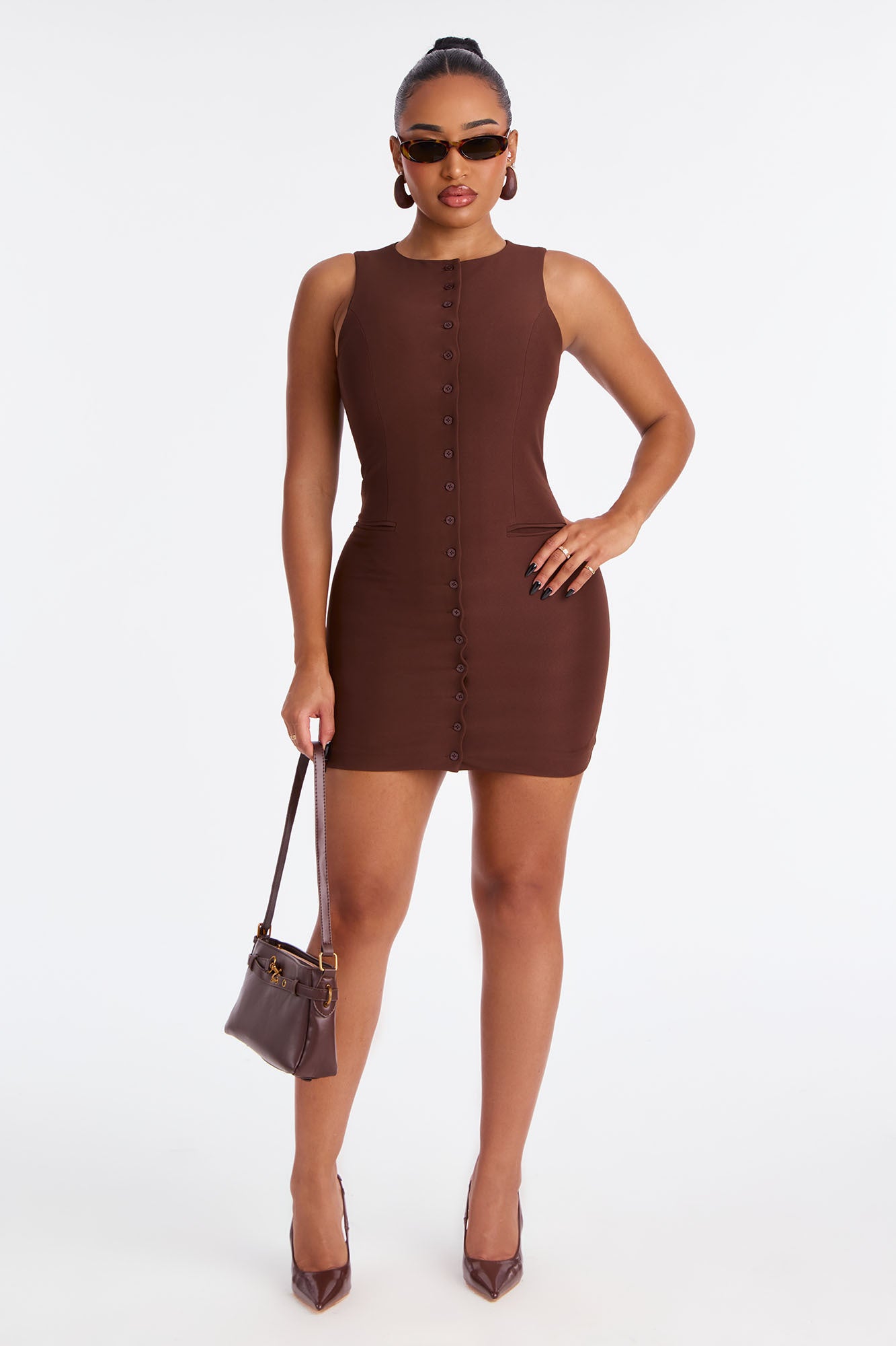 Jessalyn Button Up Mini Dress - Chocolate