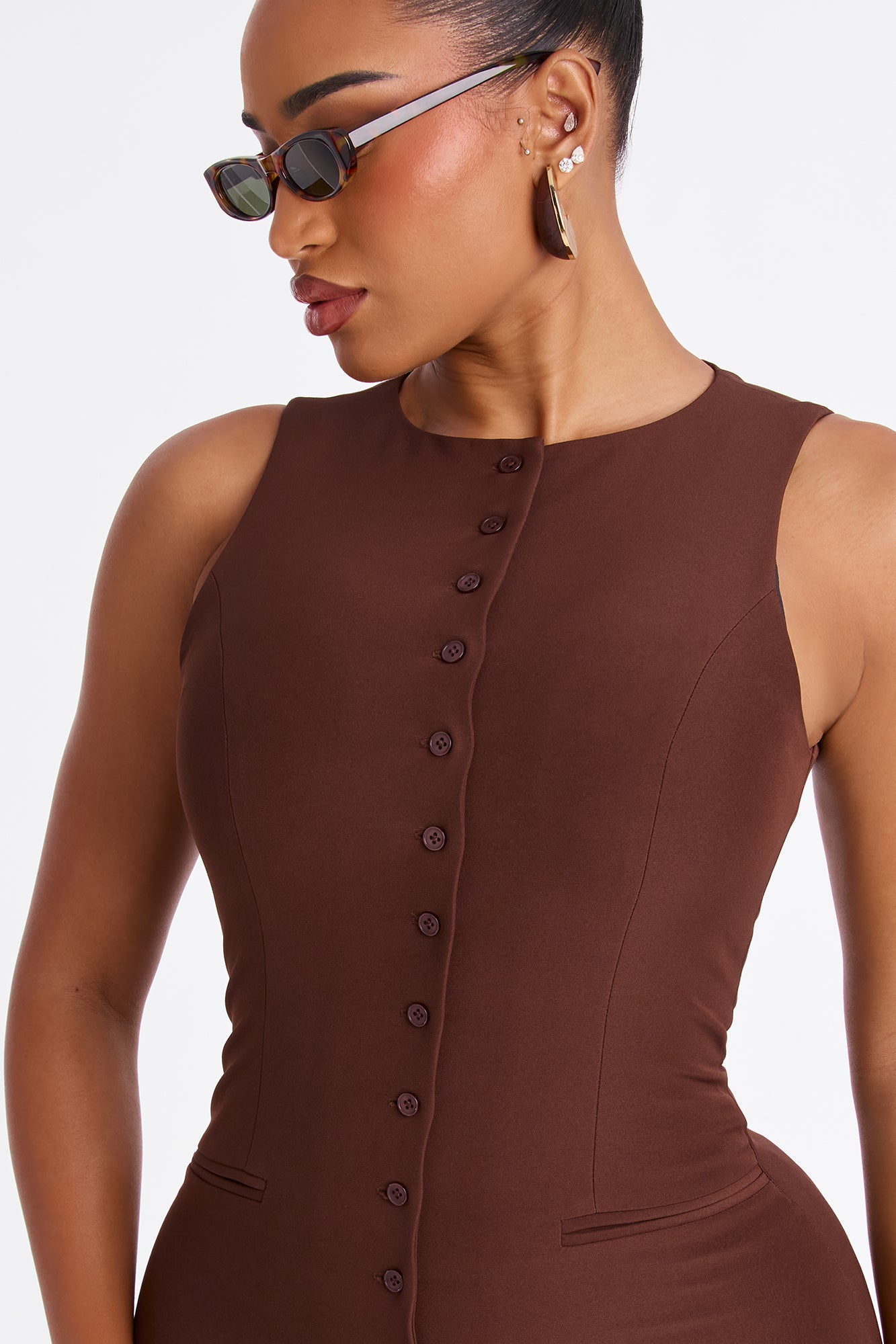 Jessalyn Button Up Mini Dress - Chocolate