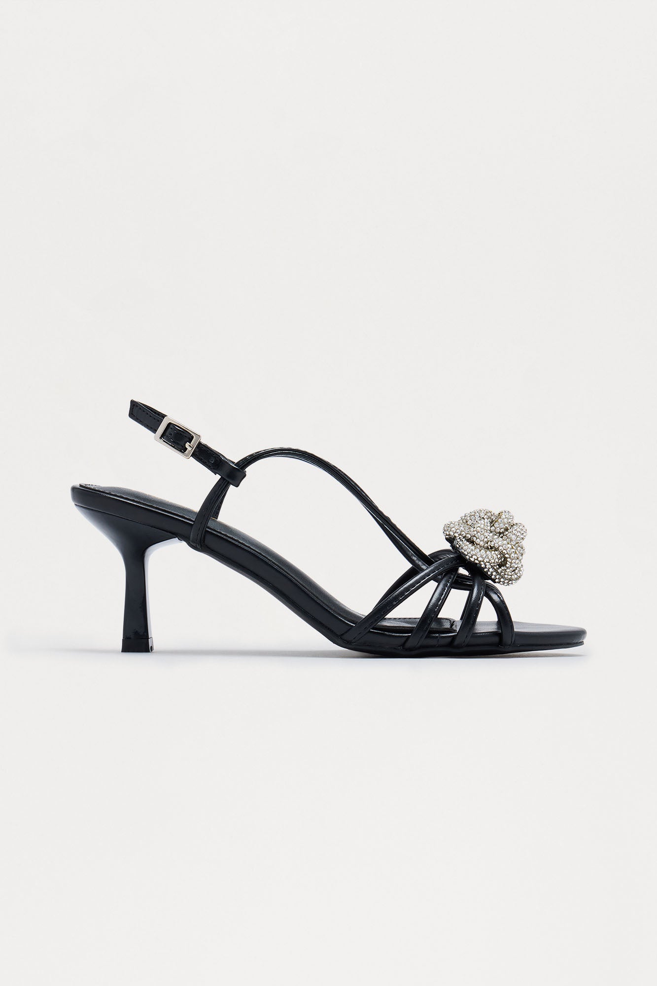 Janelle Rhinestone Flower Slingback Heels - Black