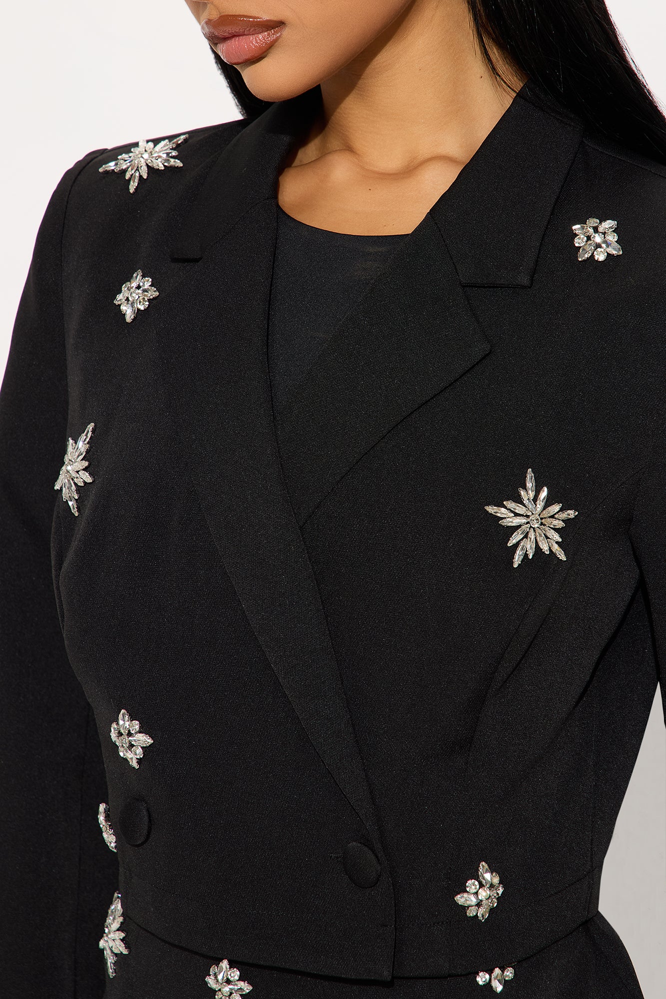 Aliyah Embellished Blazer Skirt Set - Black