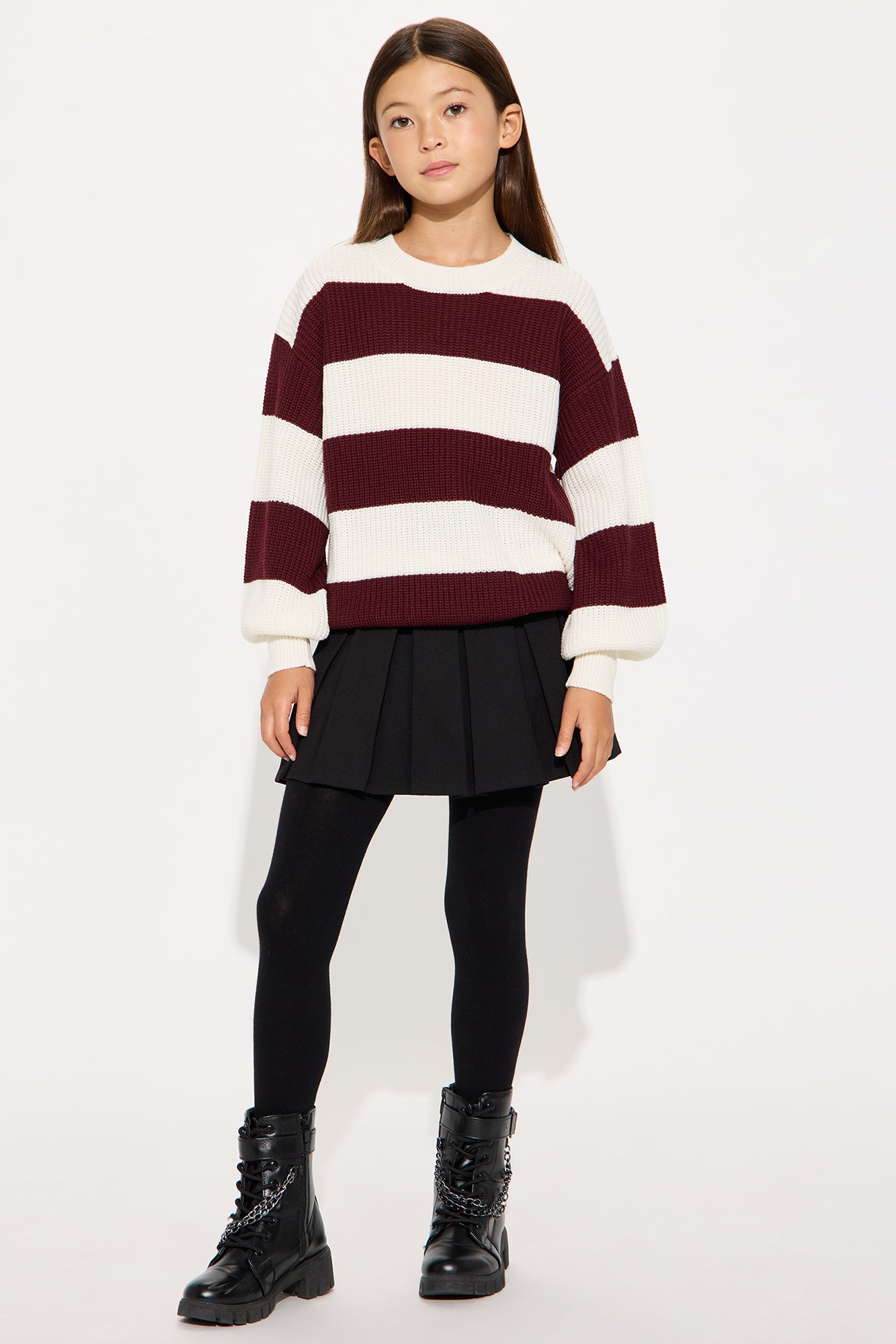 Mini Autumn Dreams Striped Sweater - Burgundy/combo