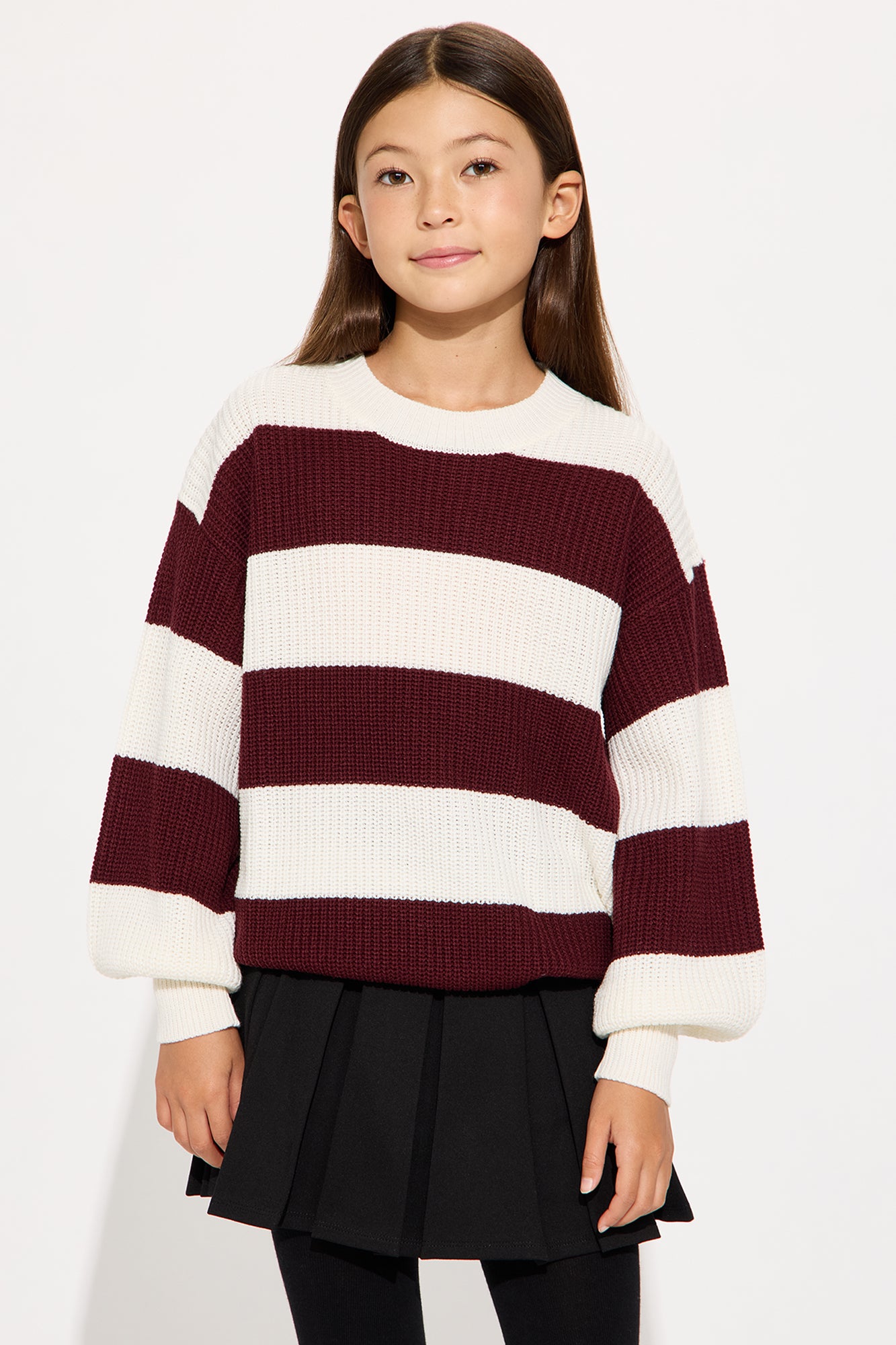 Mini Autumn Dreams Striped Sweater - Burgundy/combo