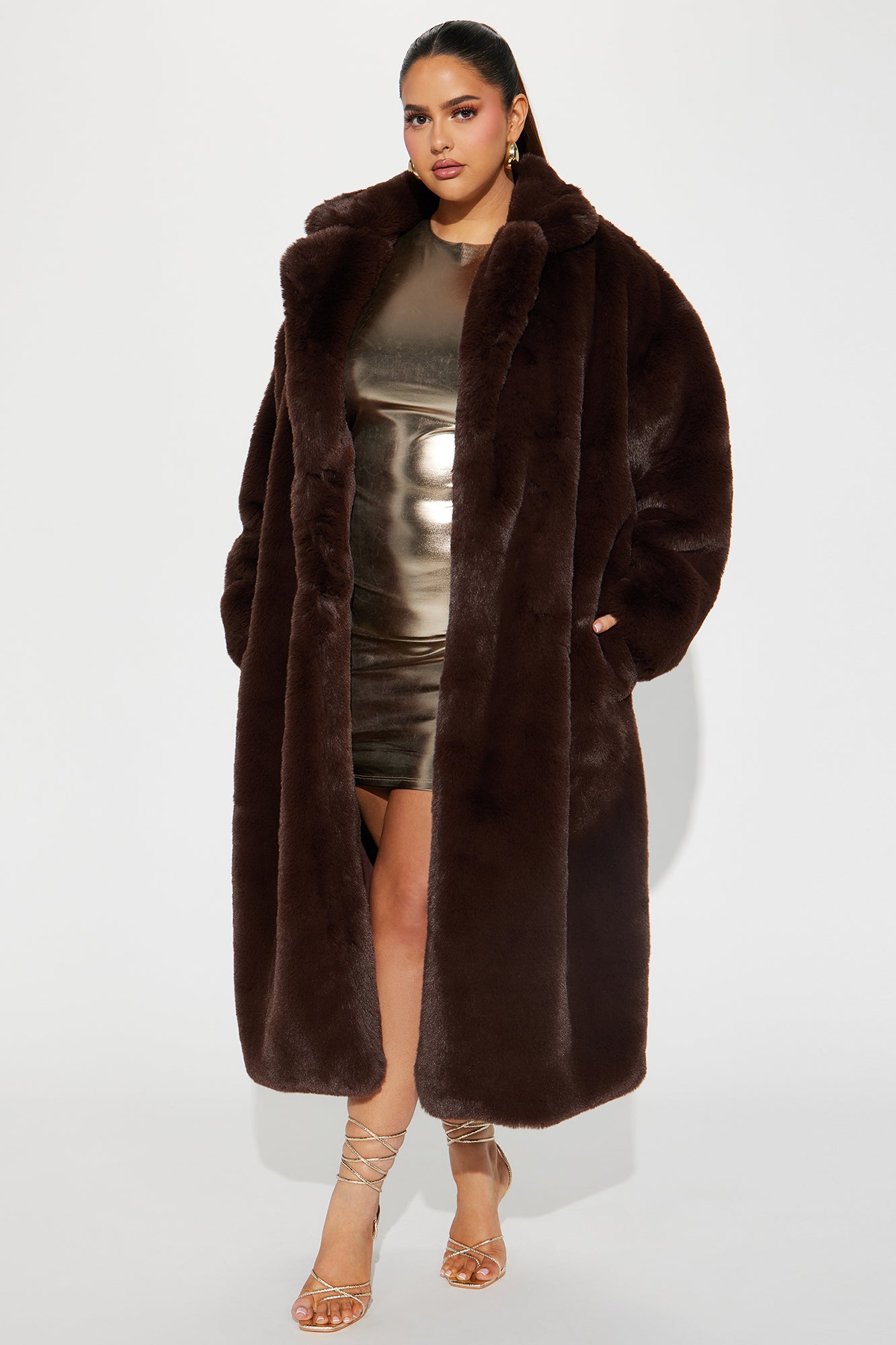 Night Of Fun Faux Fur Coat - Chocolate