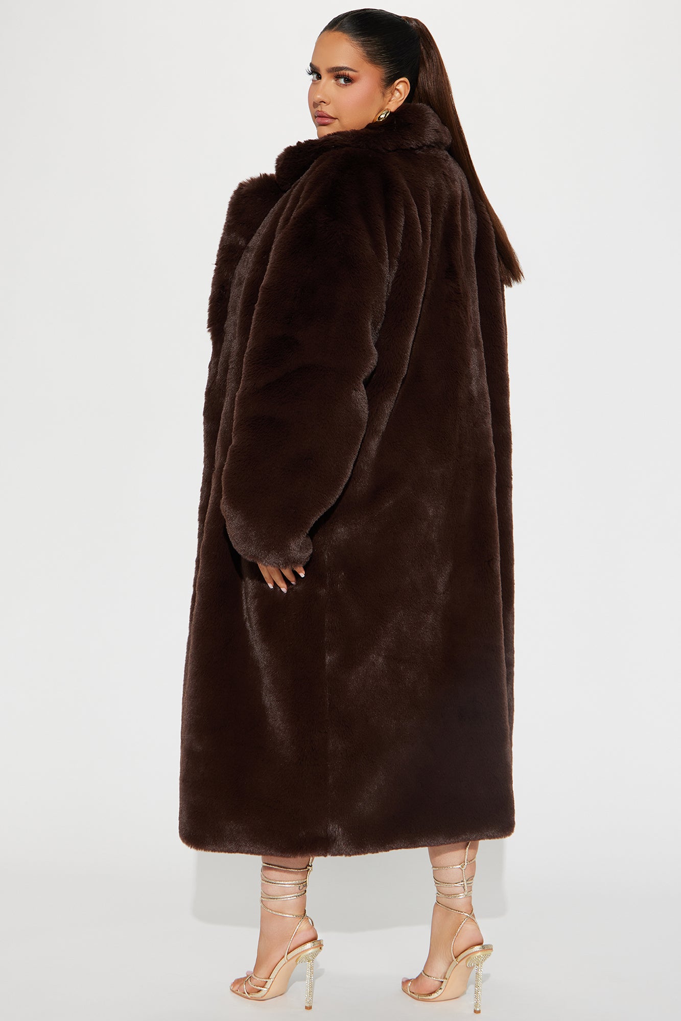 Night Of Fun Faux Fur Coat - Chocolate