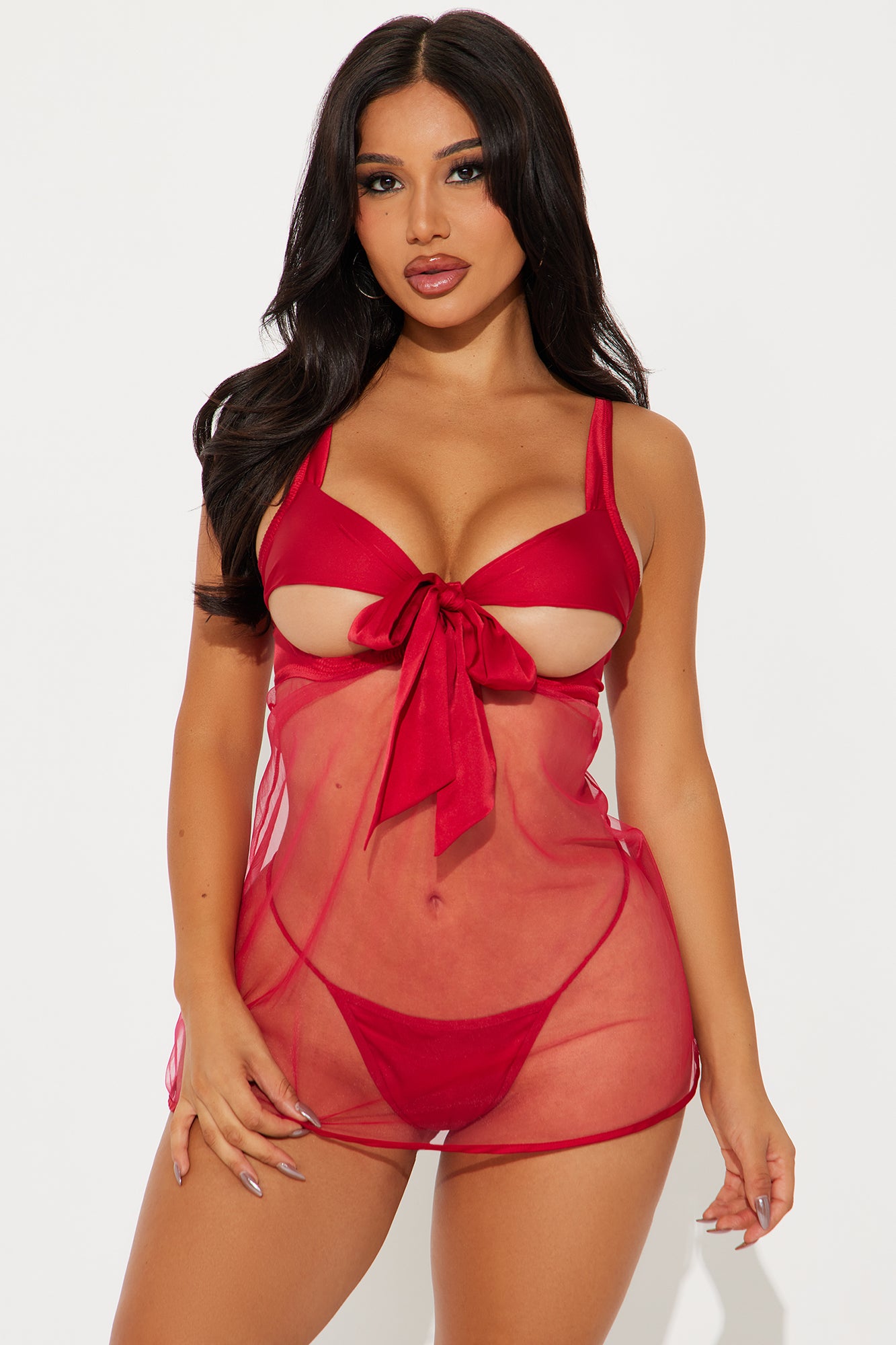 Abby Bow Tie Front Babydoll - Red