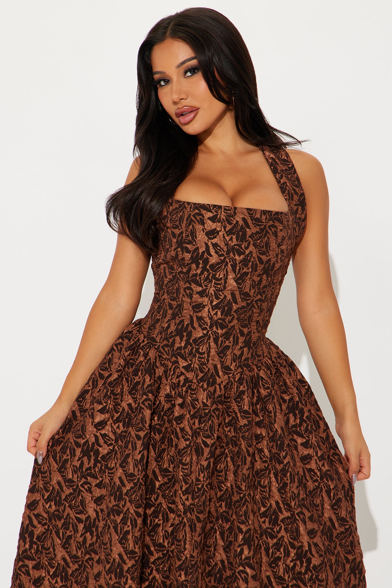 Meredith Jacquard Maxi Dress - Brown
