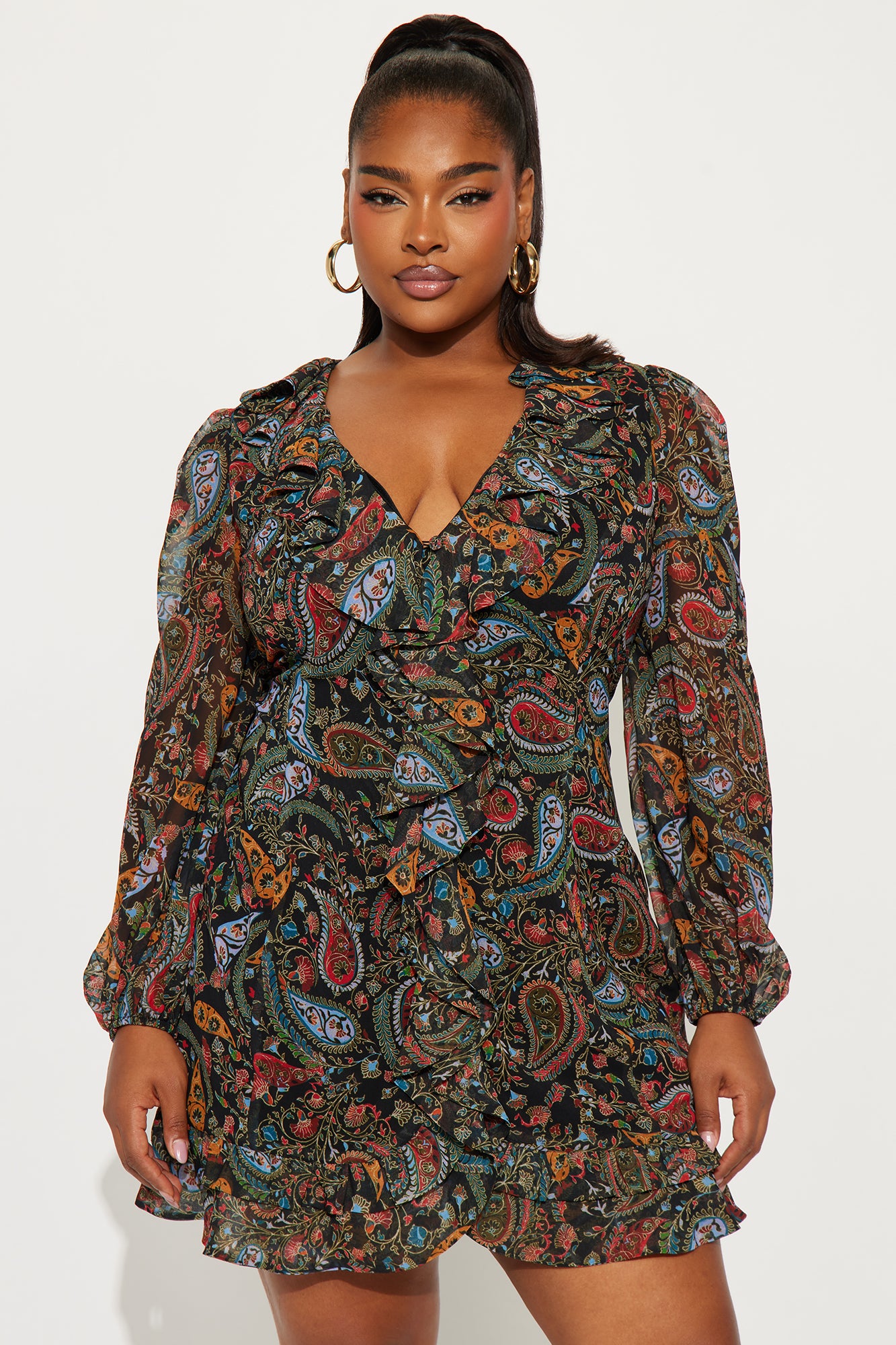 Tall Annabelle Ruffle Chiffon Mini Dress - Black/combo