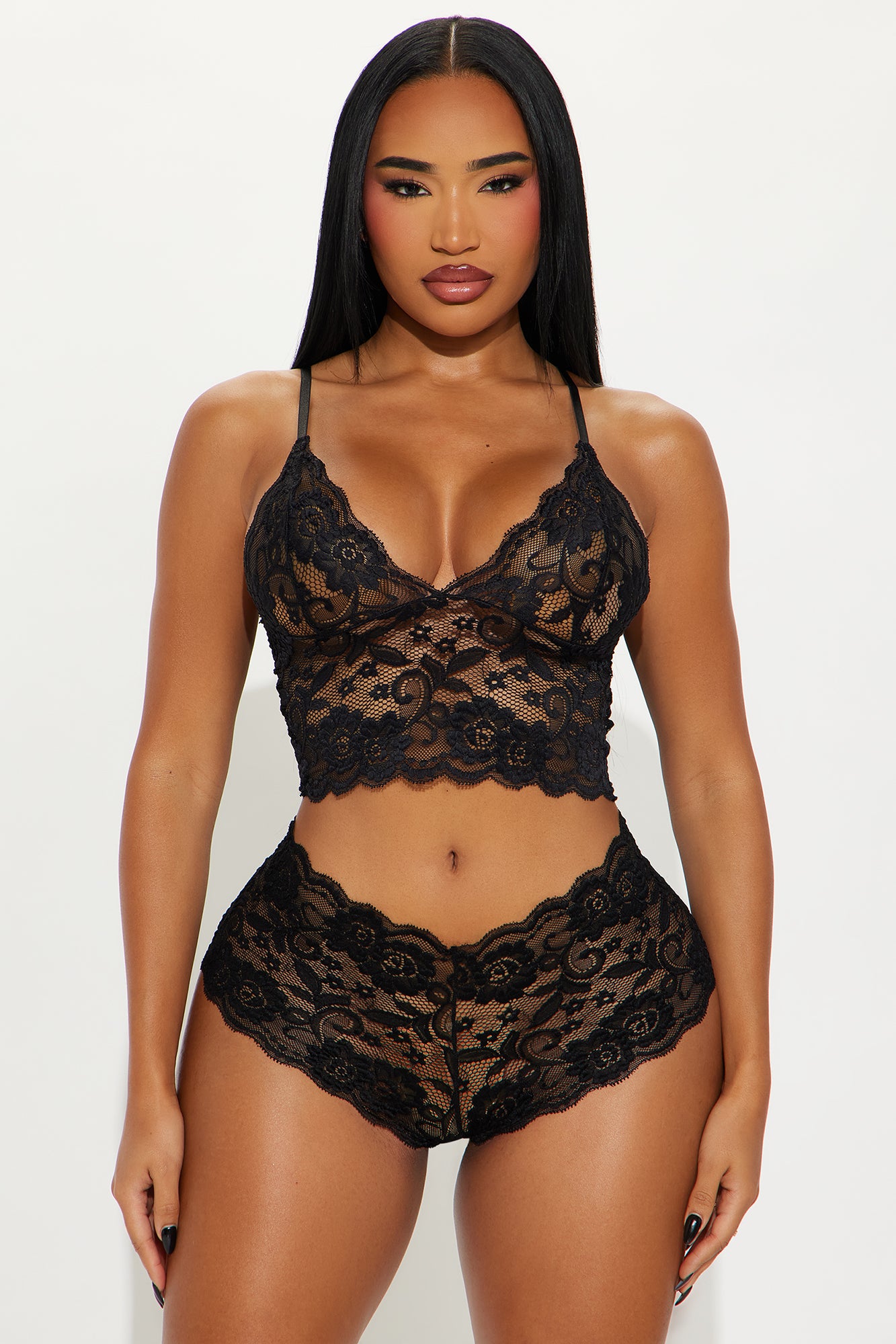 Eye On You 2 Piece Lace Boyshort Set - Black