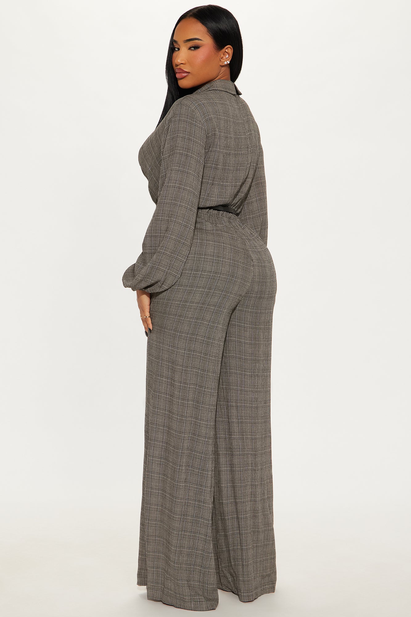Angela Plaid Belted Jumpsuit - Black/combo