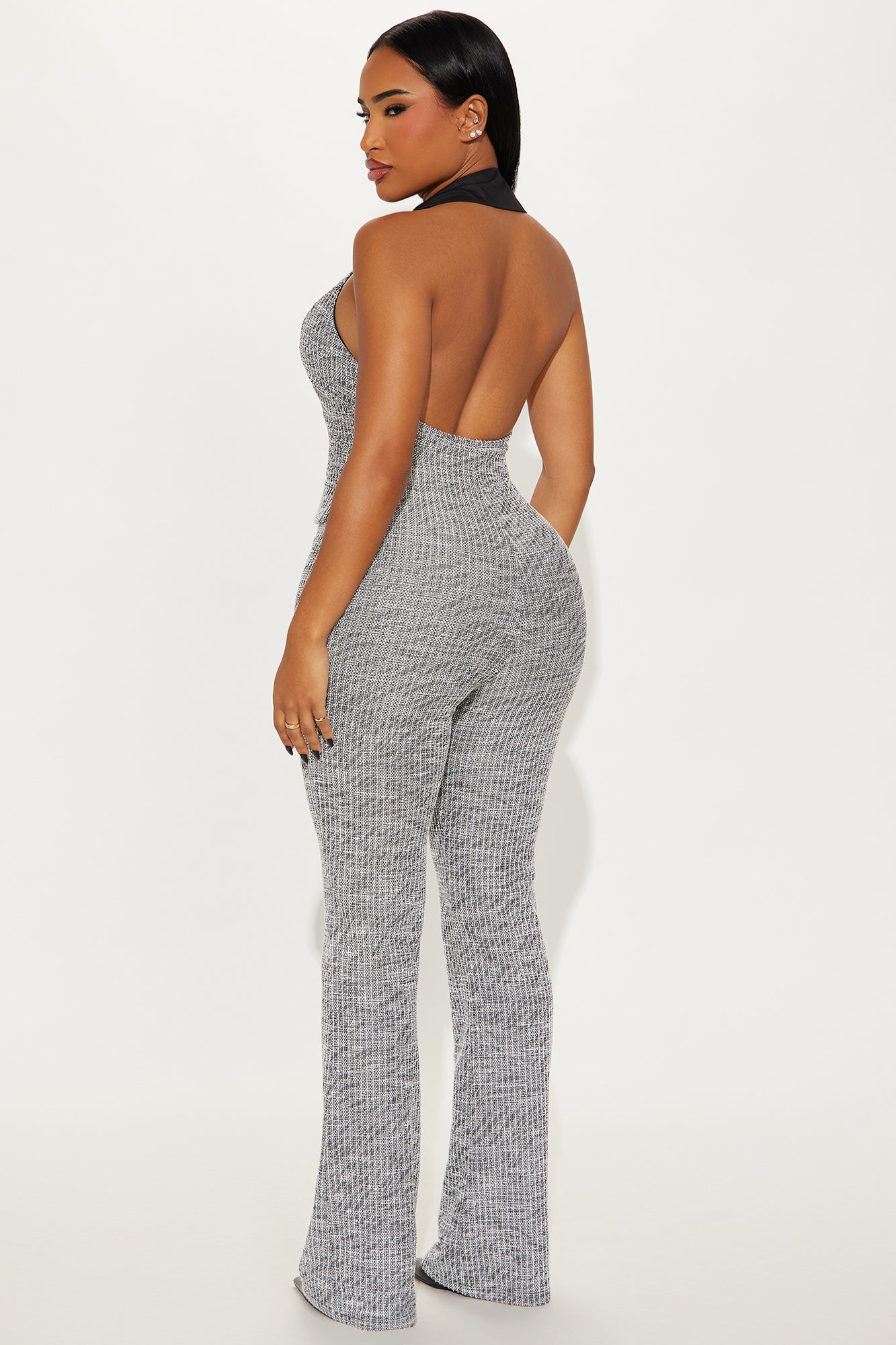 Signature Move Tweed Flare Jumpsuit - Grey