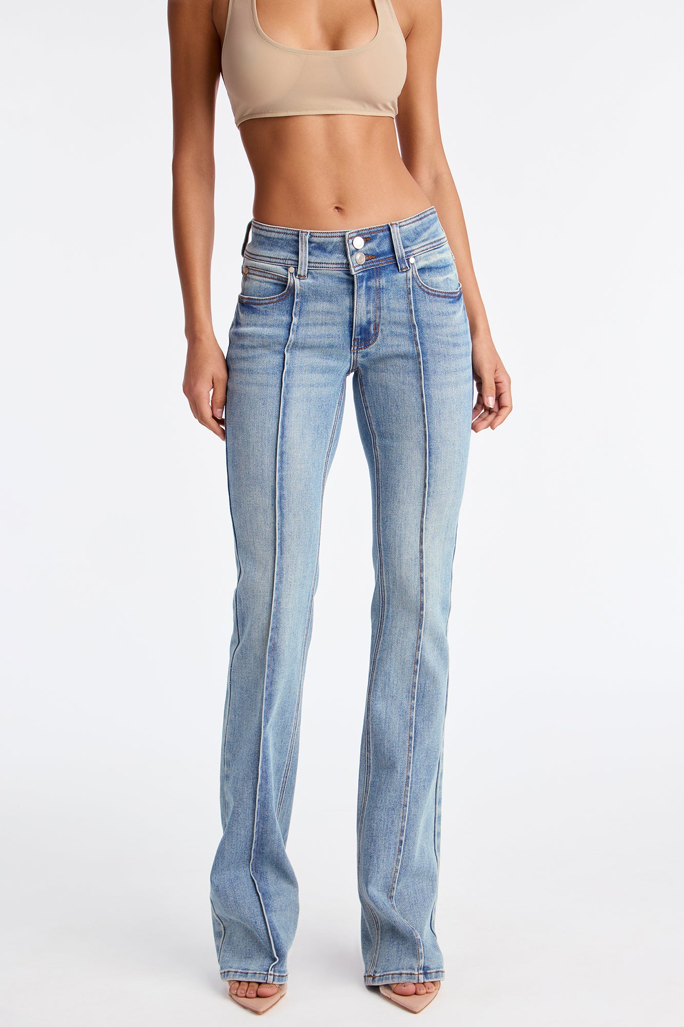 Tall Lisbon Low Rise Pintuck Flare Jeans - Medium Wash