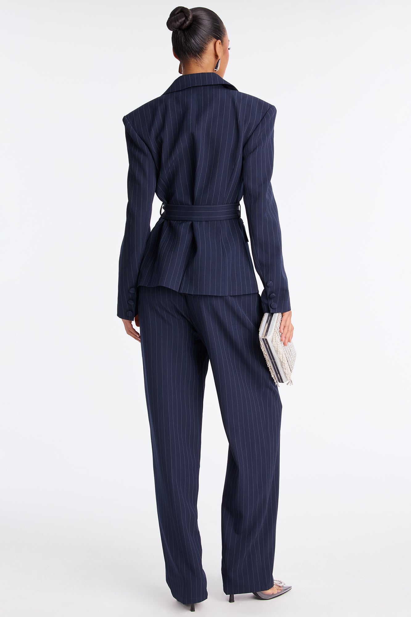 Focus Forward Belted Pinstripe Blazer - Navy/combo