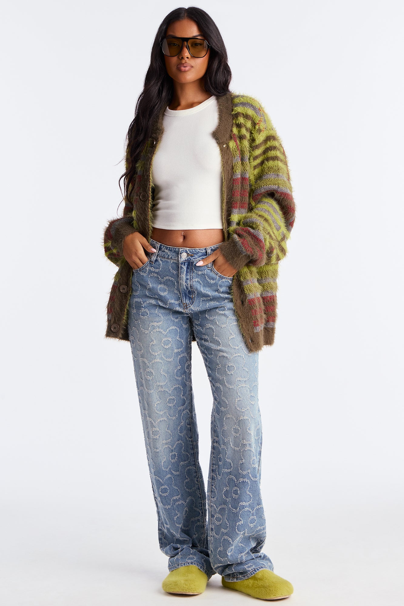 Tall Flower Power Jacquard Wide Leg Jeans - Medium Wash