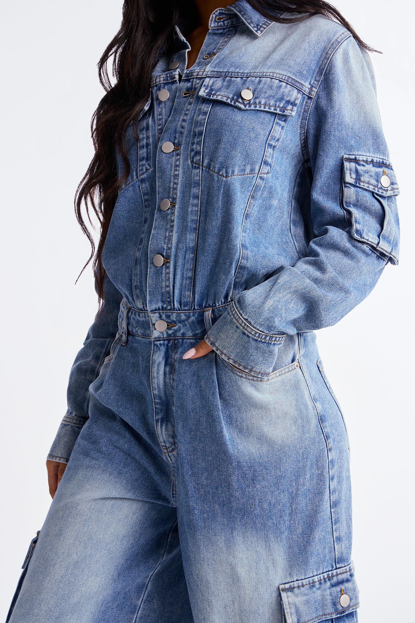 Daisy Denim Cargo Jumpsuit - Denim