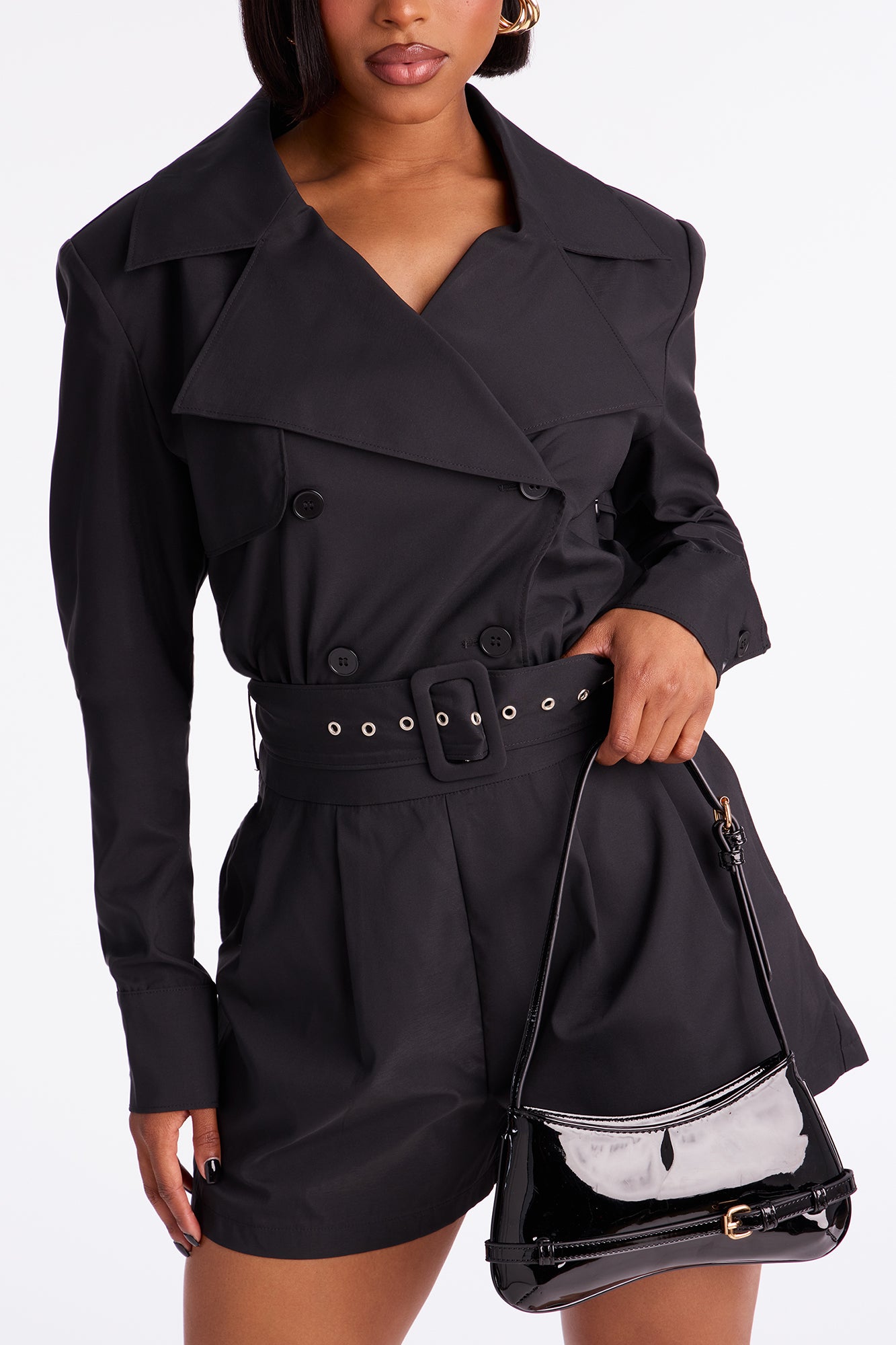 New Season Trench Belted Romper - Black