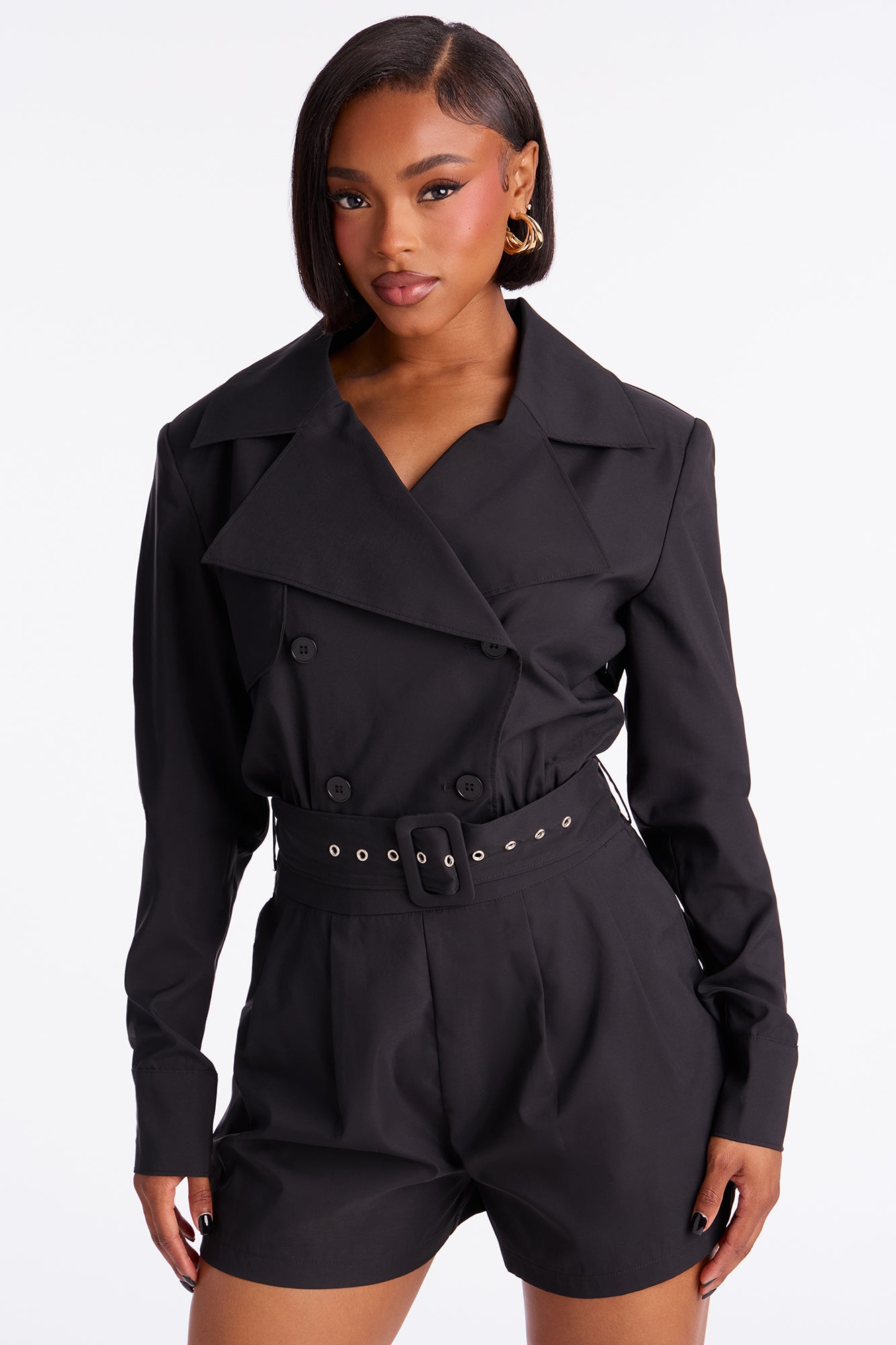 New Season Trench Belted Romper - Black