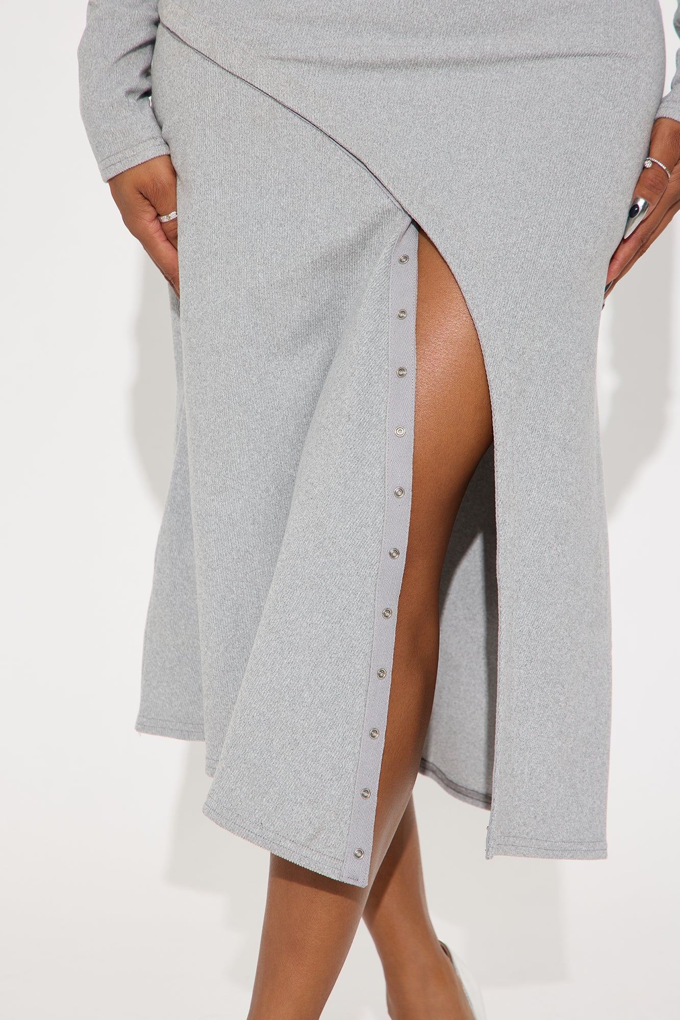 Anika Long Sleeve Ribbed Midi Dress - Heather Grey