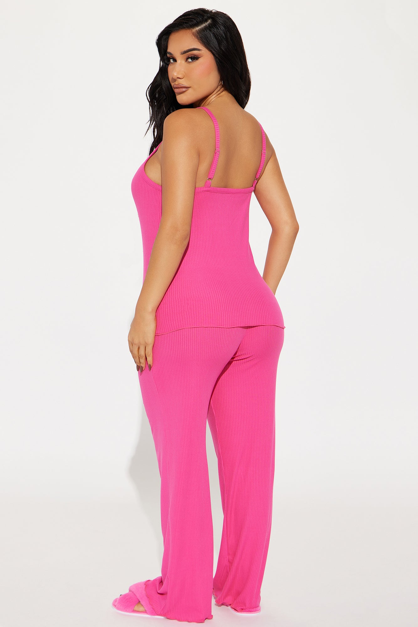 Comfy Mood Ribbed PJ Pant Set - Fuchsia