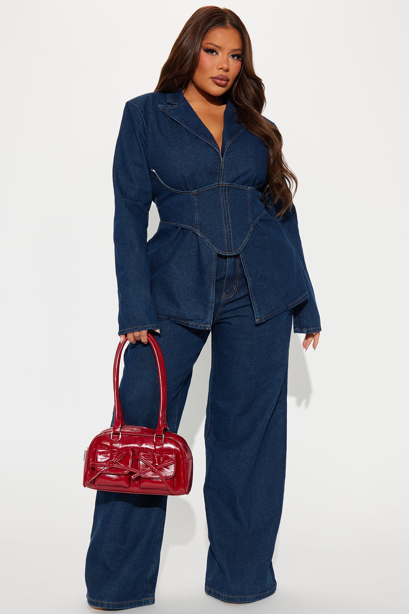 Get Down To Business Corseted Denim Blazer Jacket - Dark Wash