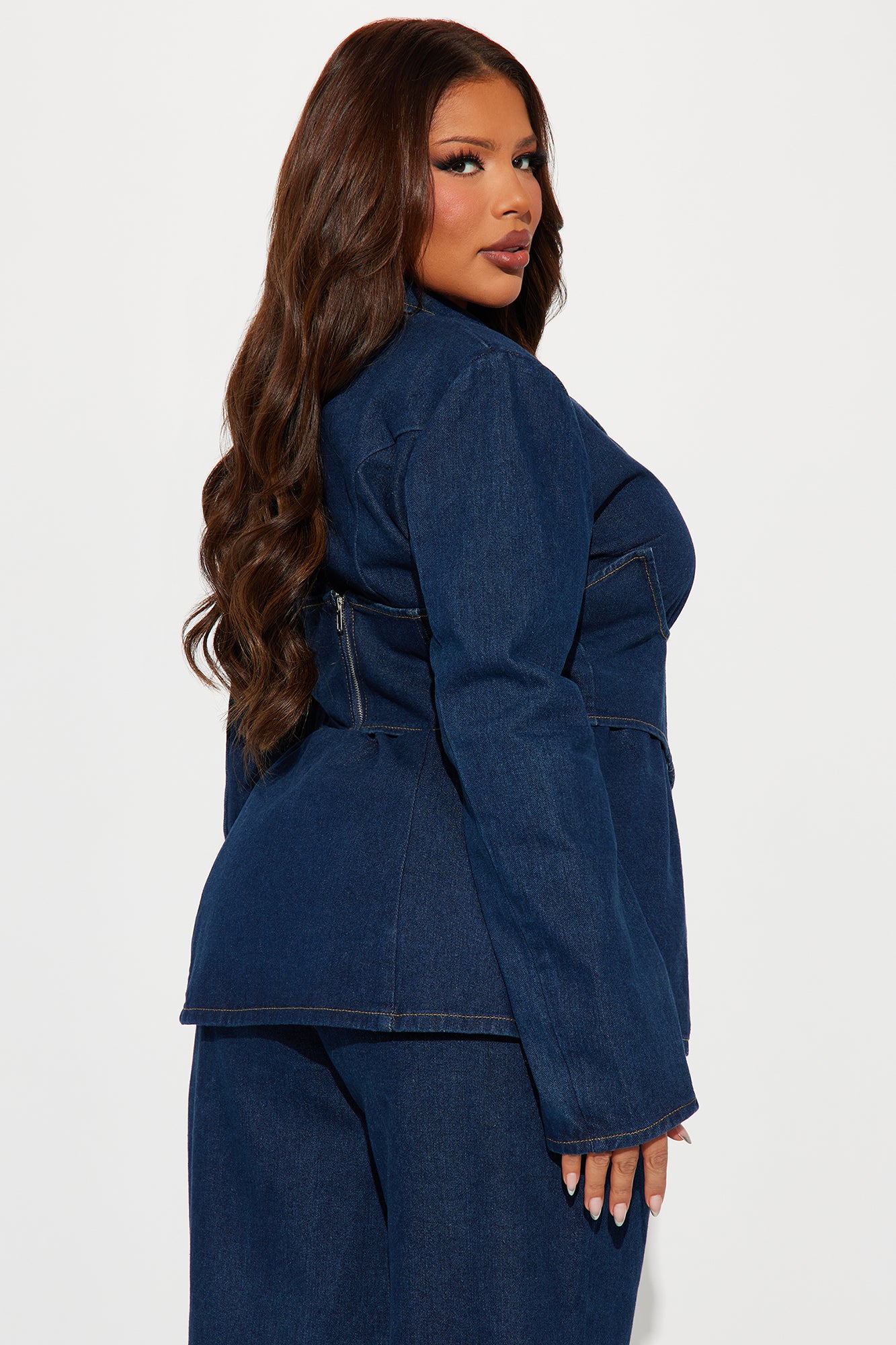 Get Down To Business Corseted Denim Blazer Jacket - Dark Wash