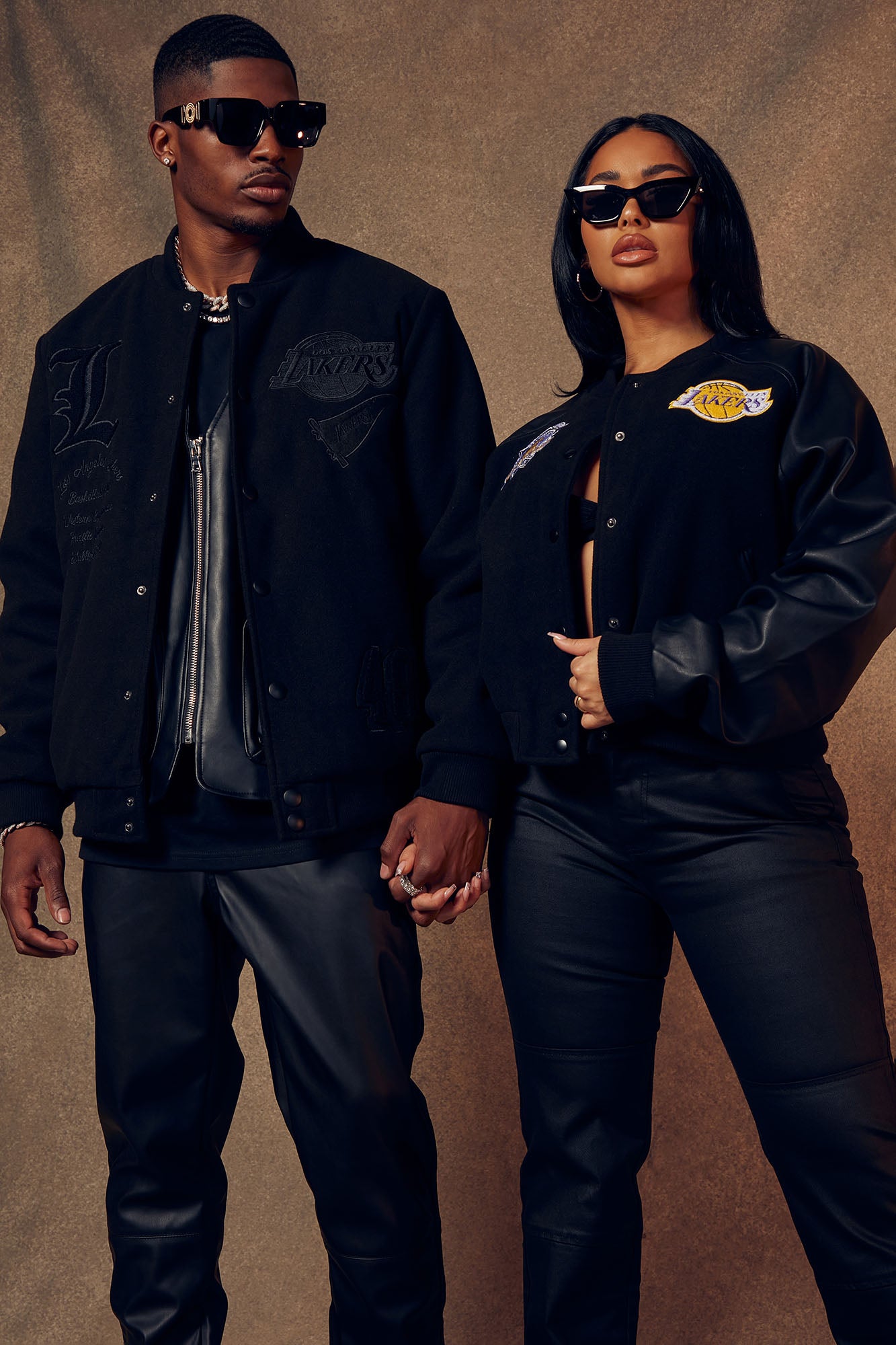 Lakers Cropped Letterman Jacket - Black