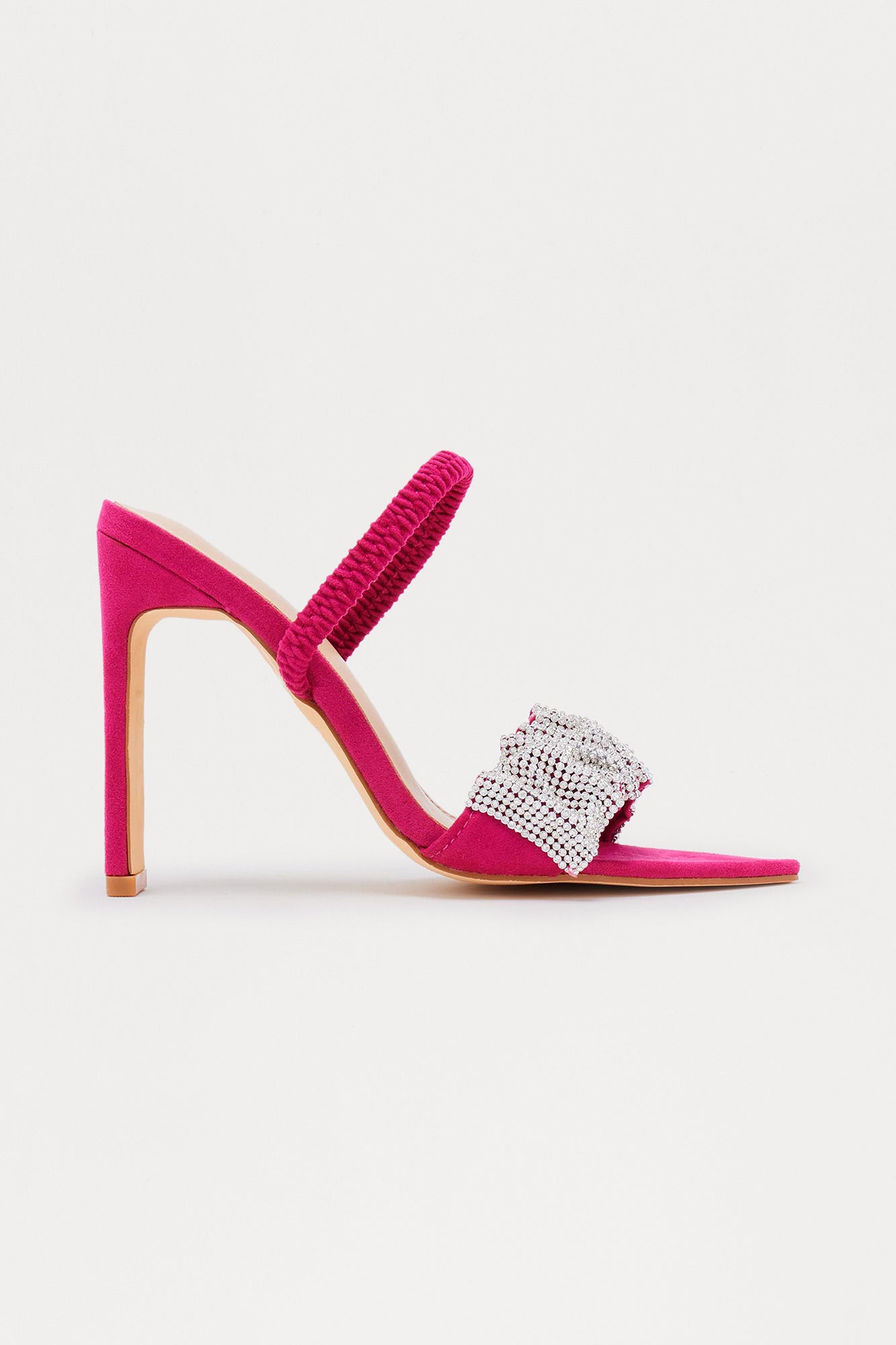 Noely Rhinestone Slingback Heels - Fuchsia