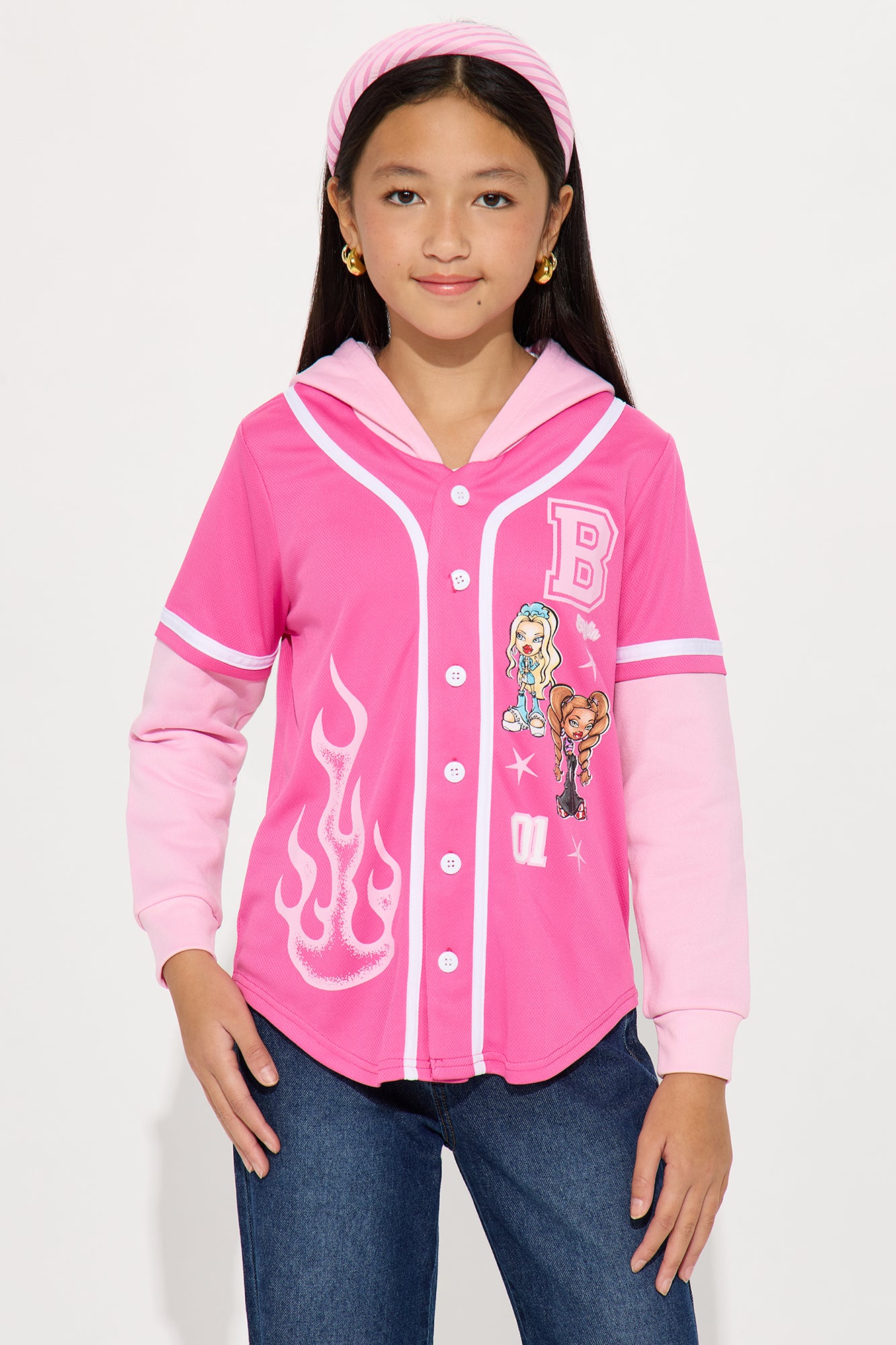 Mini Bratz Hooded TwoFer Jersey - Hot Pink/combo