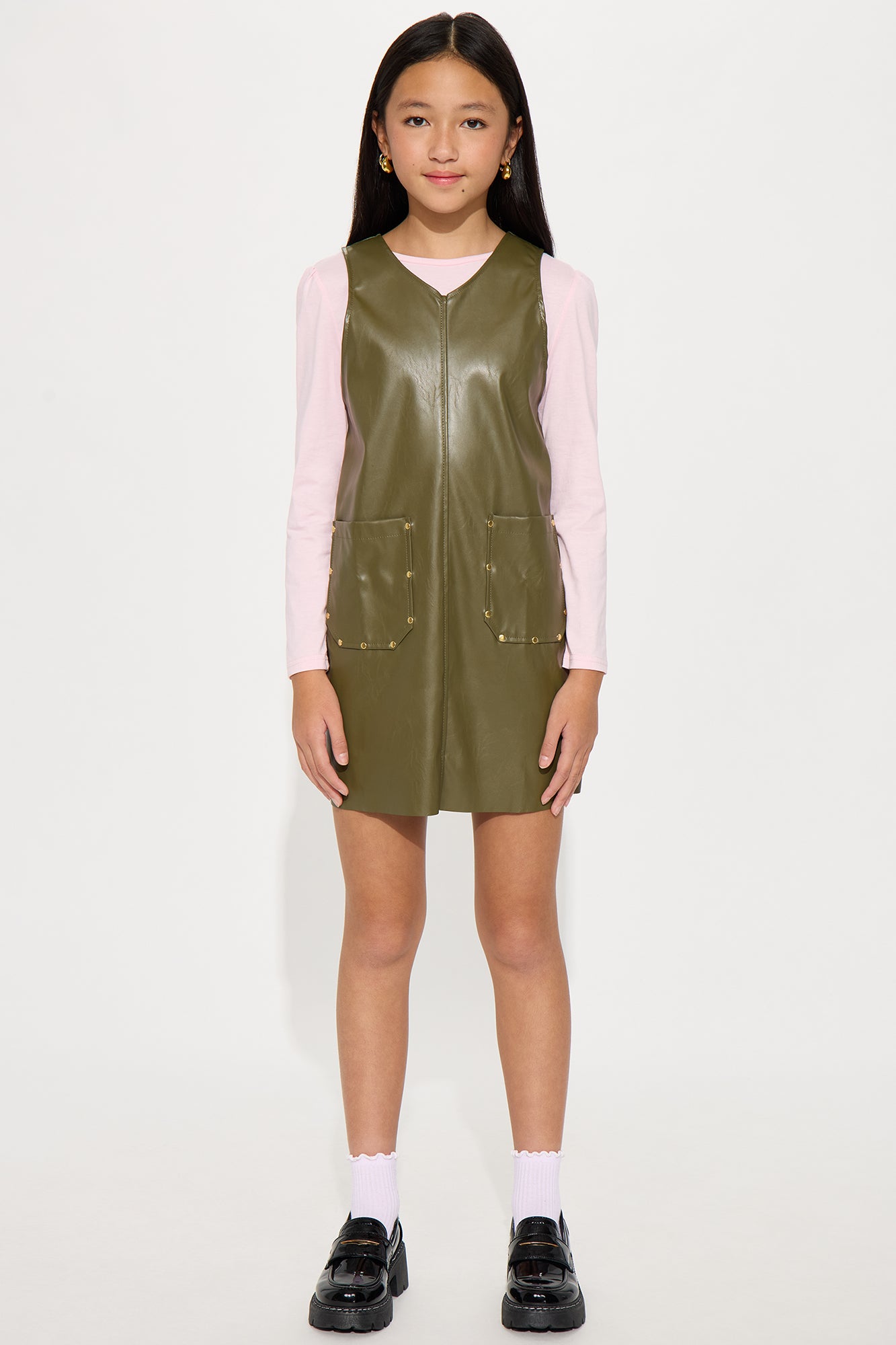 Mini Lets Rock Faux leather Dress - Olive