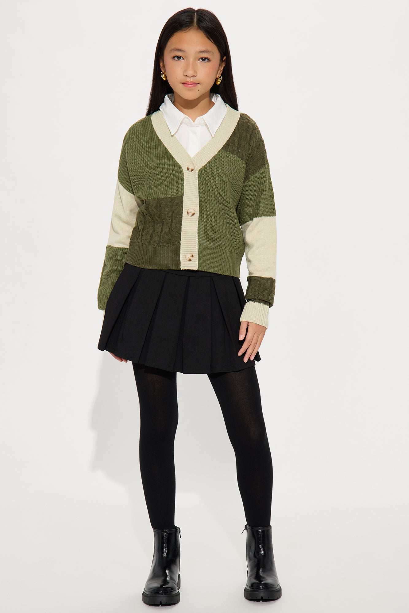 Mini Good Form Color Block Sweater - Olive/combo