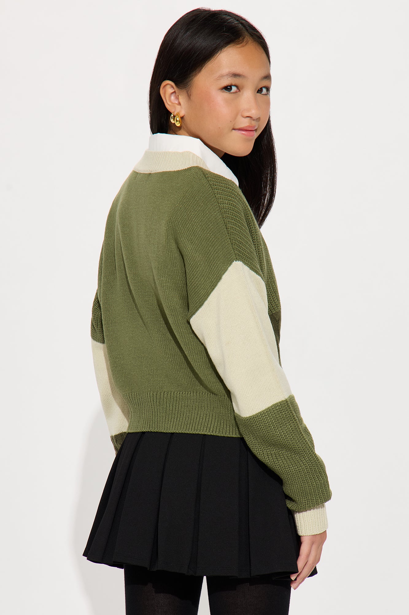 Mini Good Form Color Block Sweater - Olive/combo