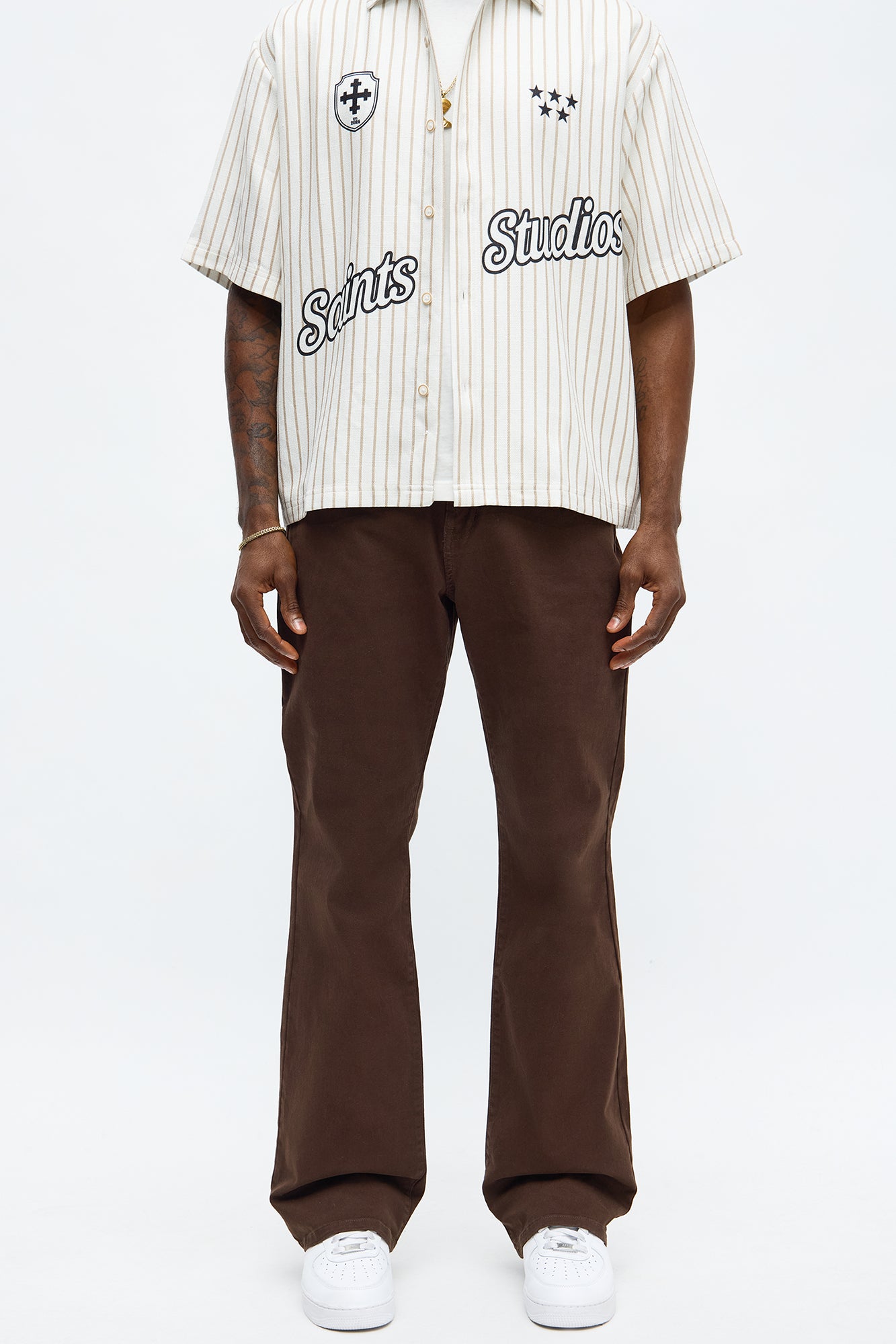 Mac Chino Stacked Slim Flare Pants - Dark Brown