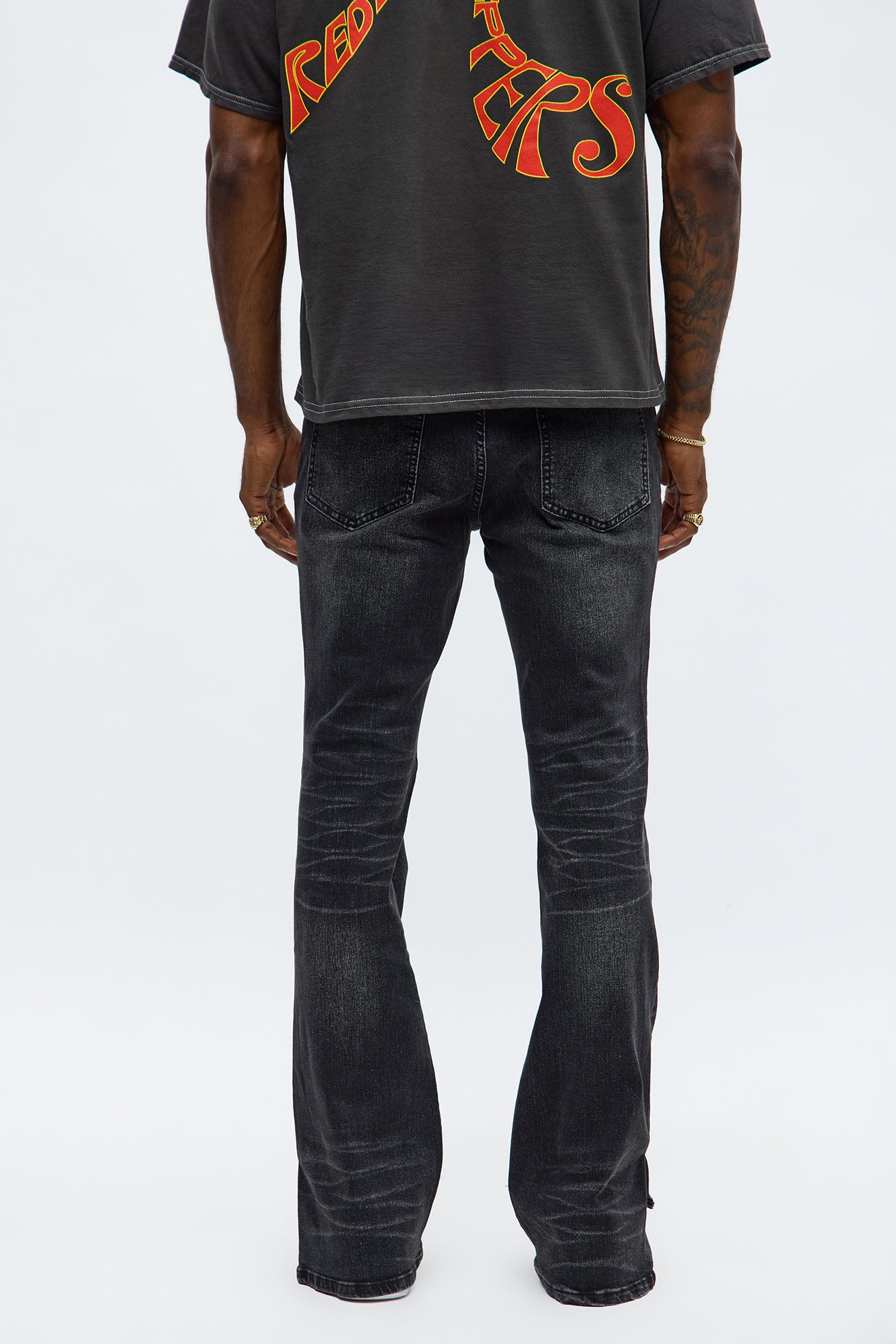Stacked Skinny Flare Slit Let's Go Distressed Jean - Black Wash