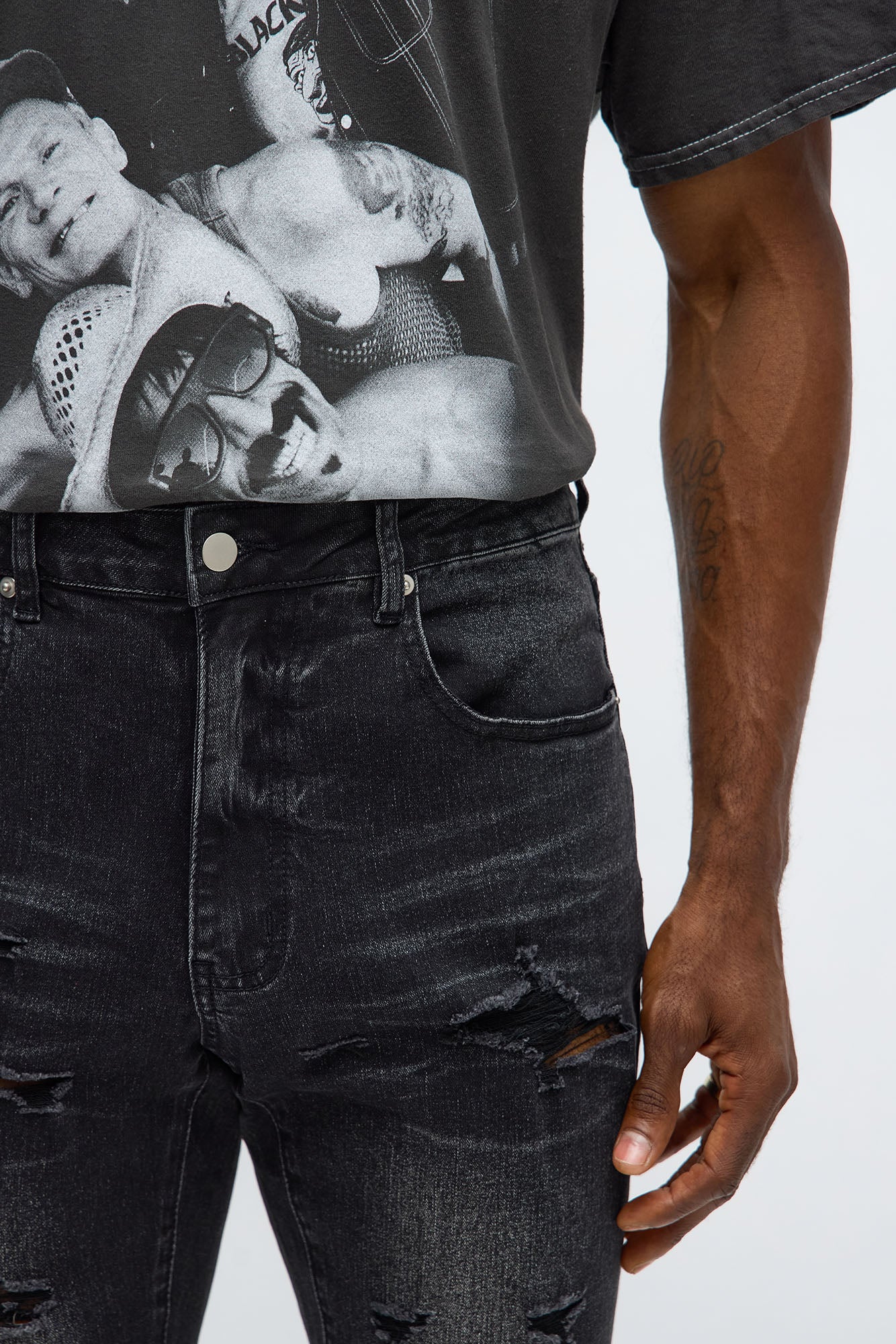 Stacked Skinny Flare Slit Let's Go Distressed Jean - Black Wash