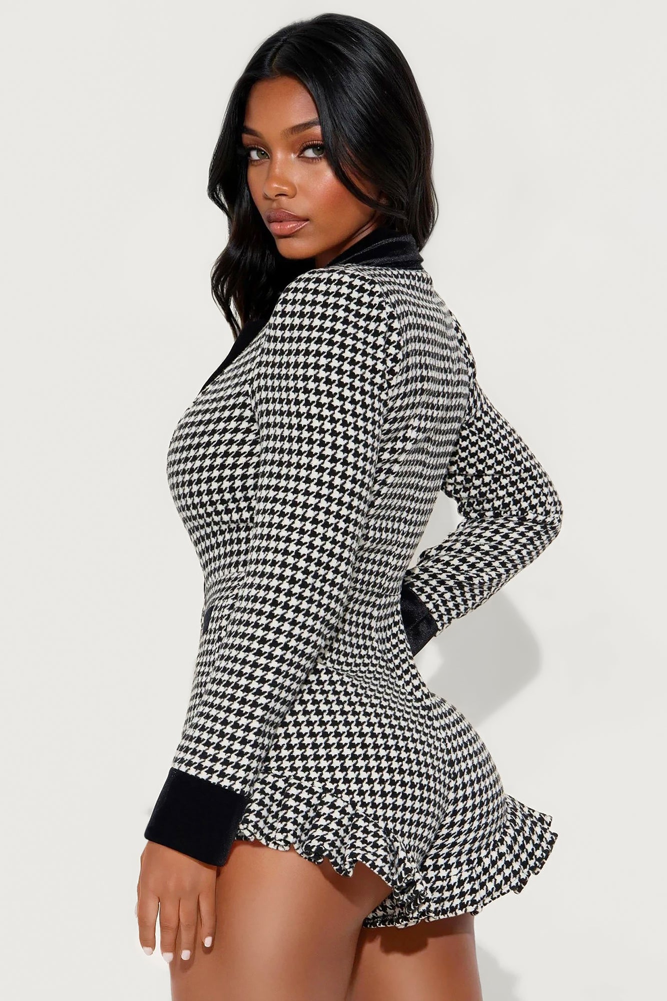 Paige Tweed Ruffle Romper - Black/White