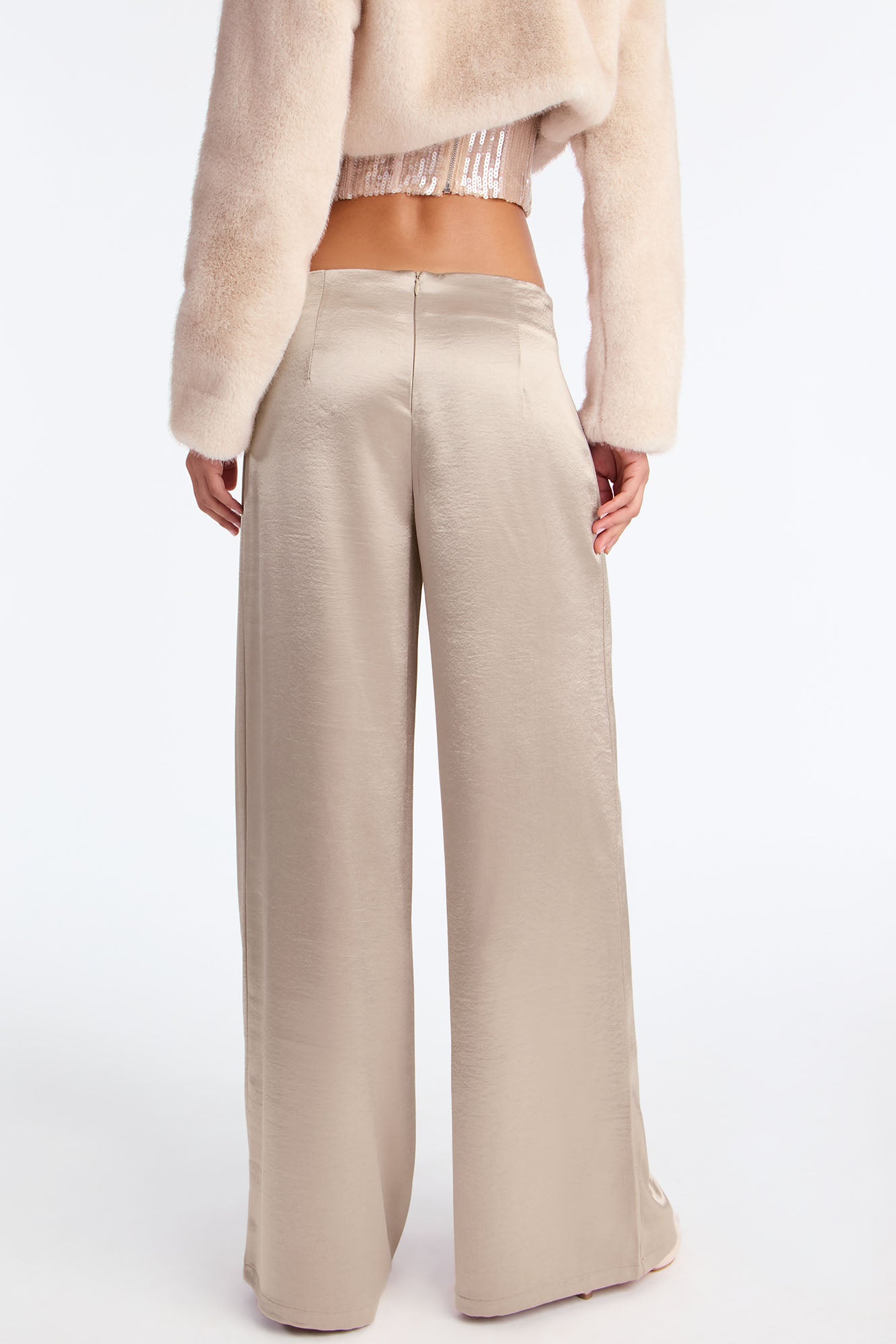 Sweet Serenade Satin Wide Leg V Front Pant 33 - Silver