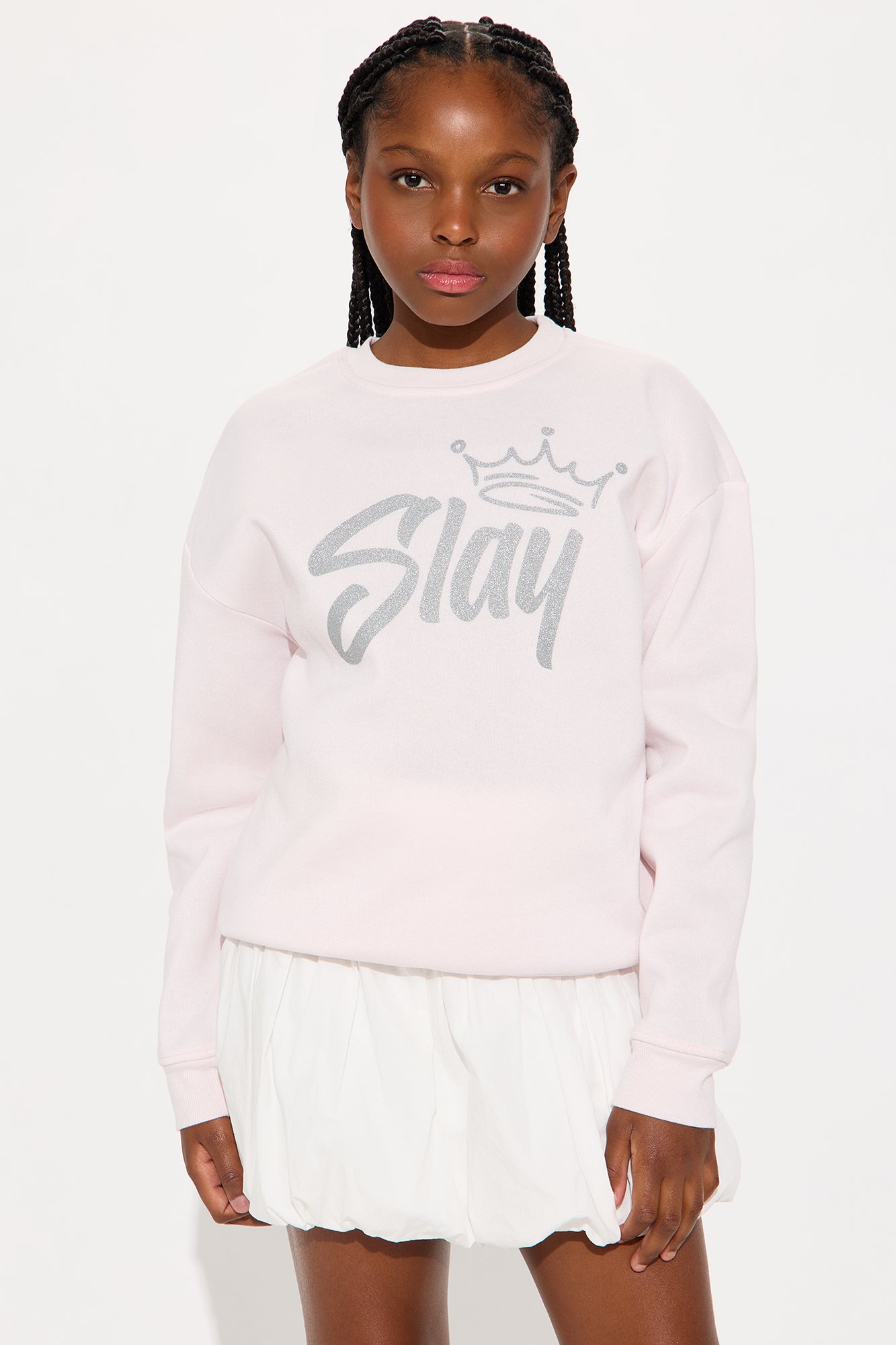 Mini Slay Queen Crew Neck Sweatshirt - Light Pink