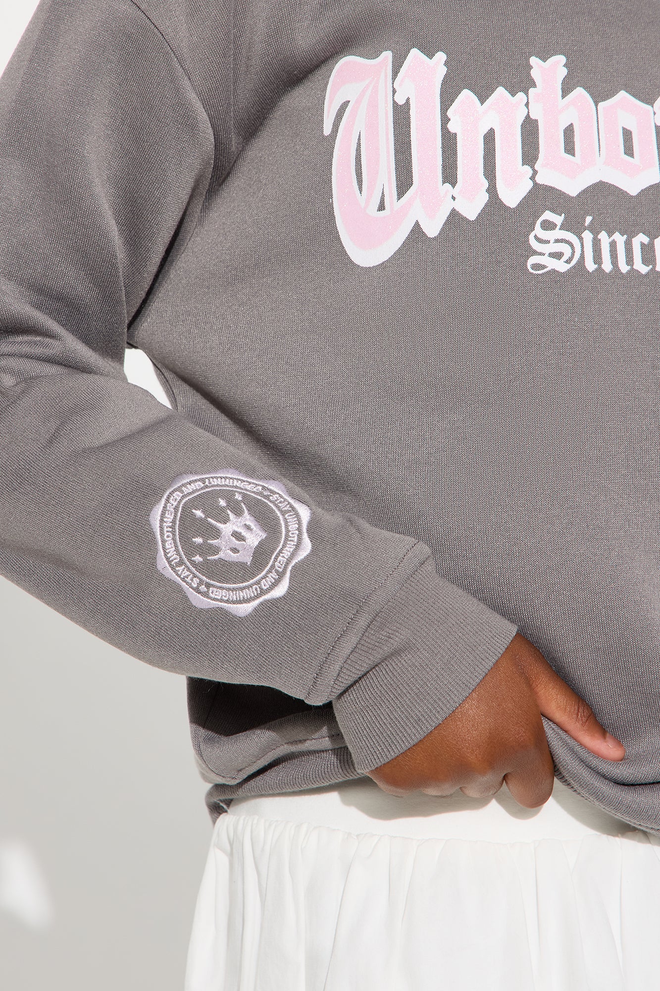 Mini Unbothered Front/Back Crew Neck Sweatshirt - Charcoal