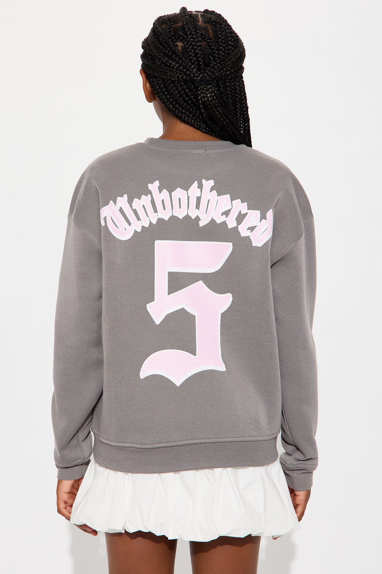 Mini Unbothered Front/Back Crew Neck Sweatshirt - Charcoal