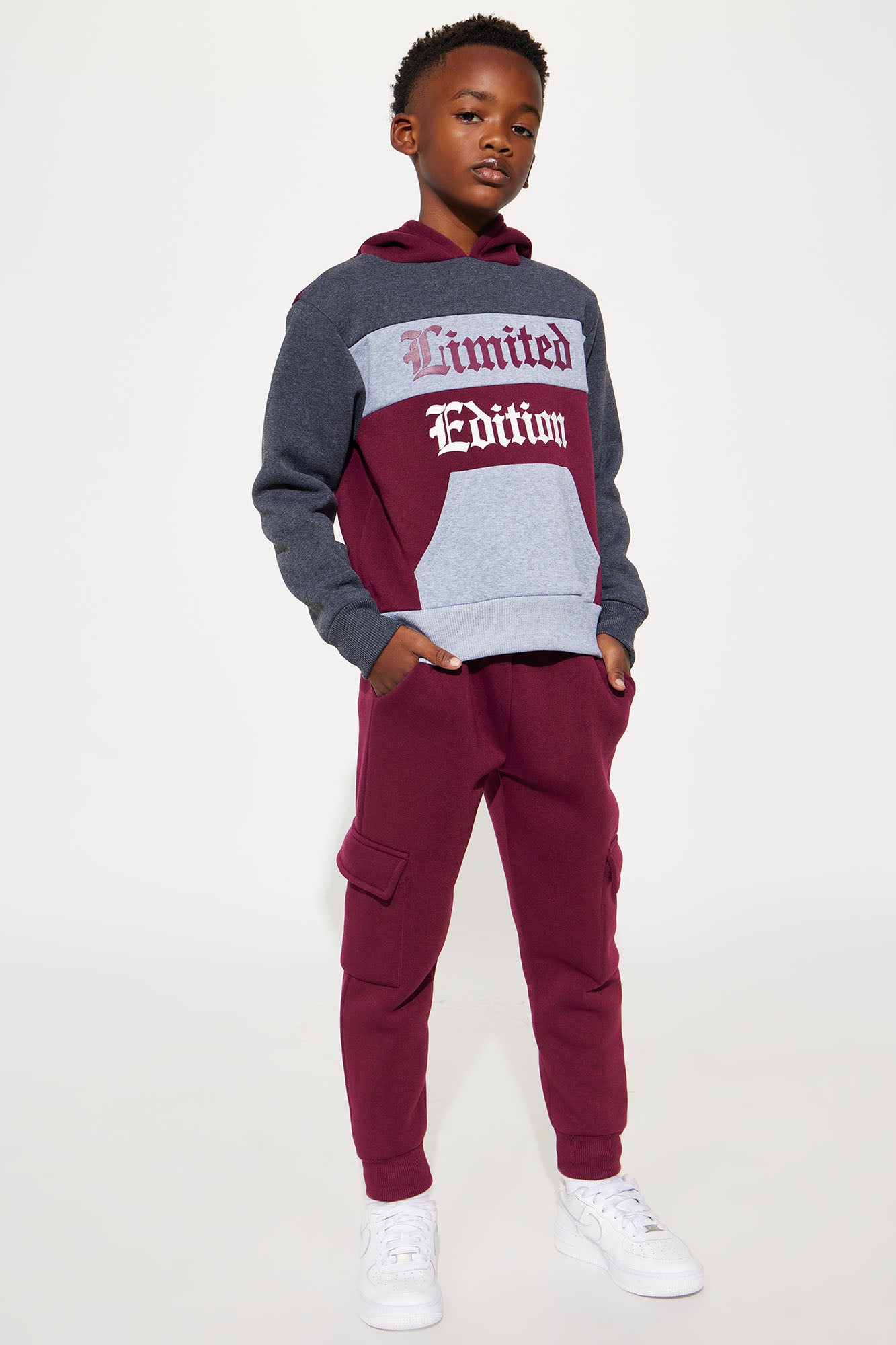 Mini Limited Edition Colorblock Fleece Pant Set - Burgundy