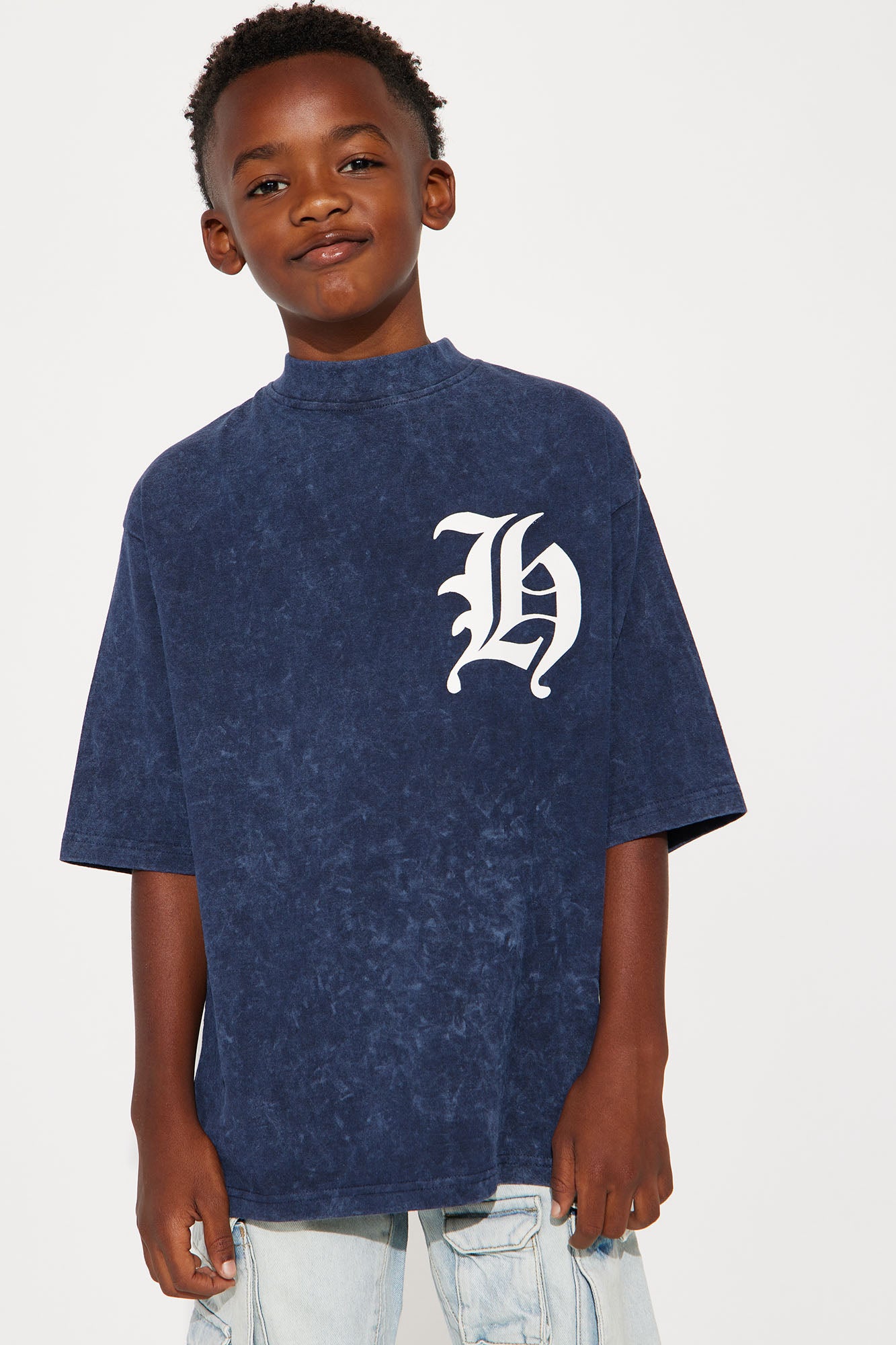 Mini Old English Hustle Front/Back Short Sleeve Tee - Navy