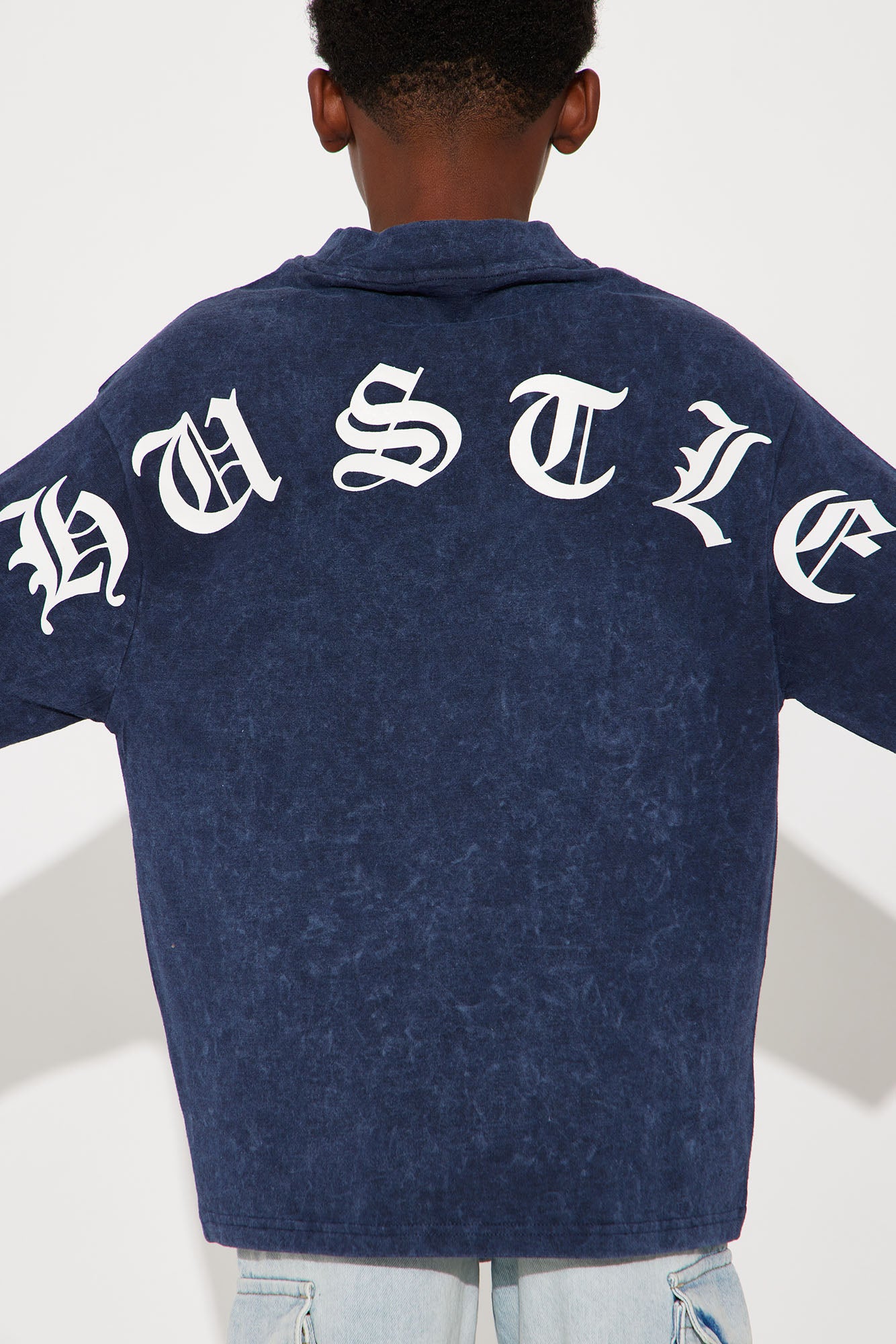 Mini Old English Hustle Front/Back Short Sleeve Tee - Navy