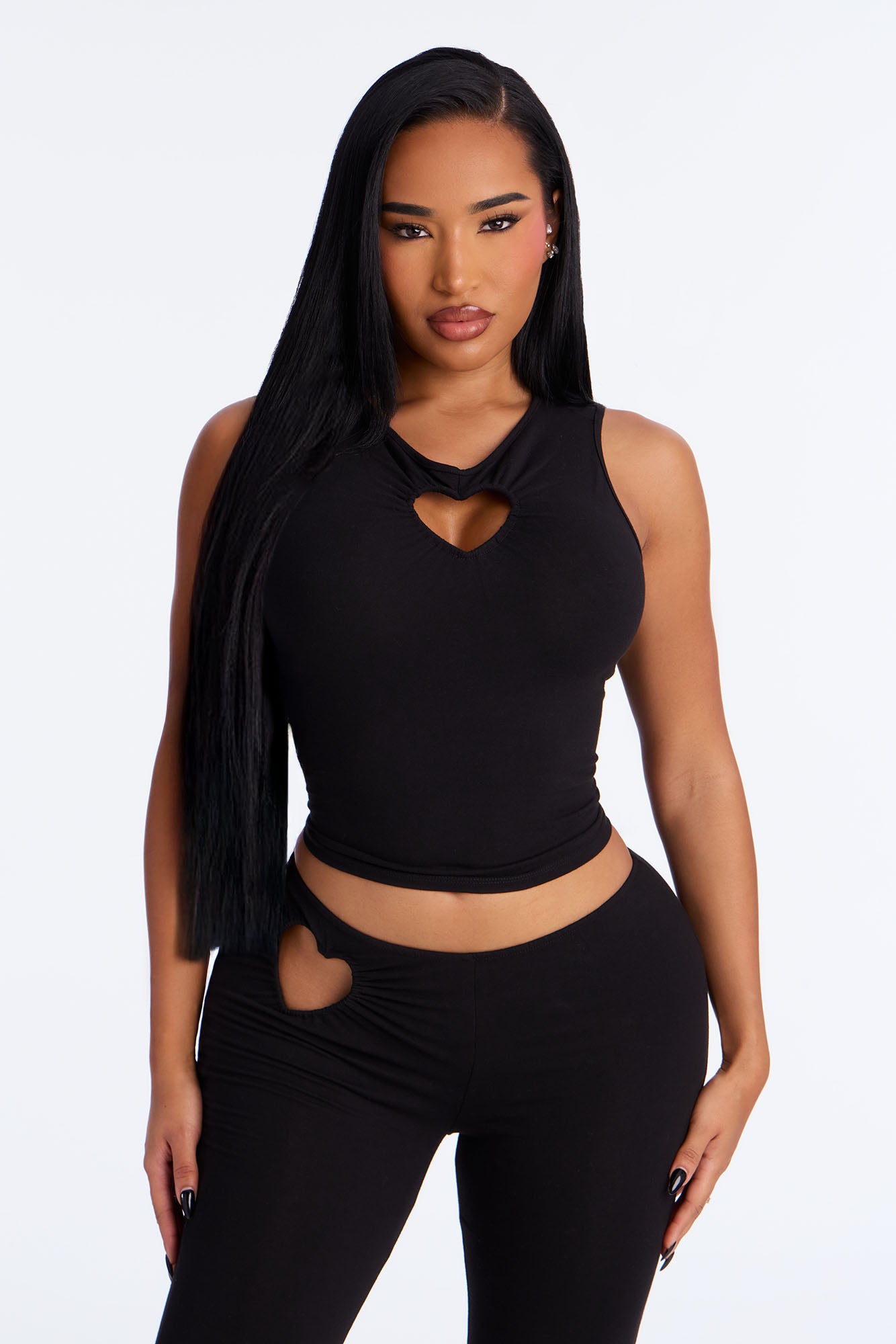 Just A Peek Heart Cotton Tank PJ Pant Set - Black