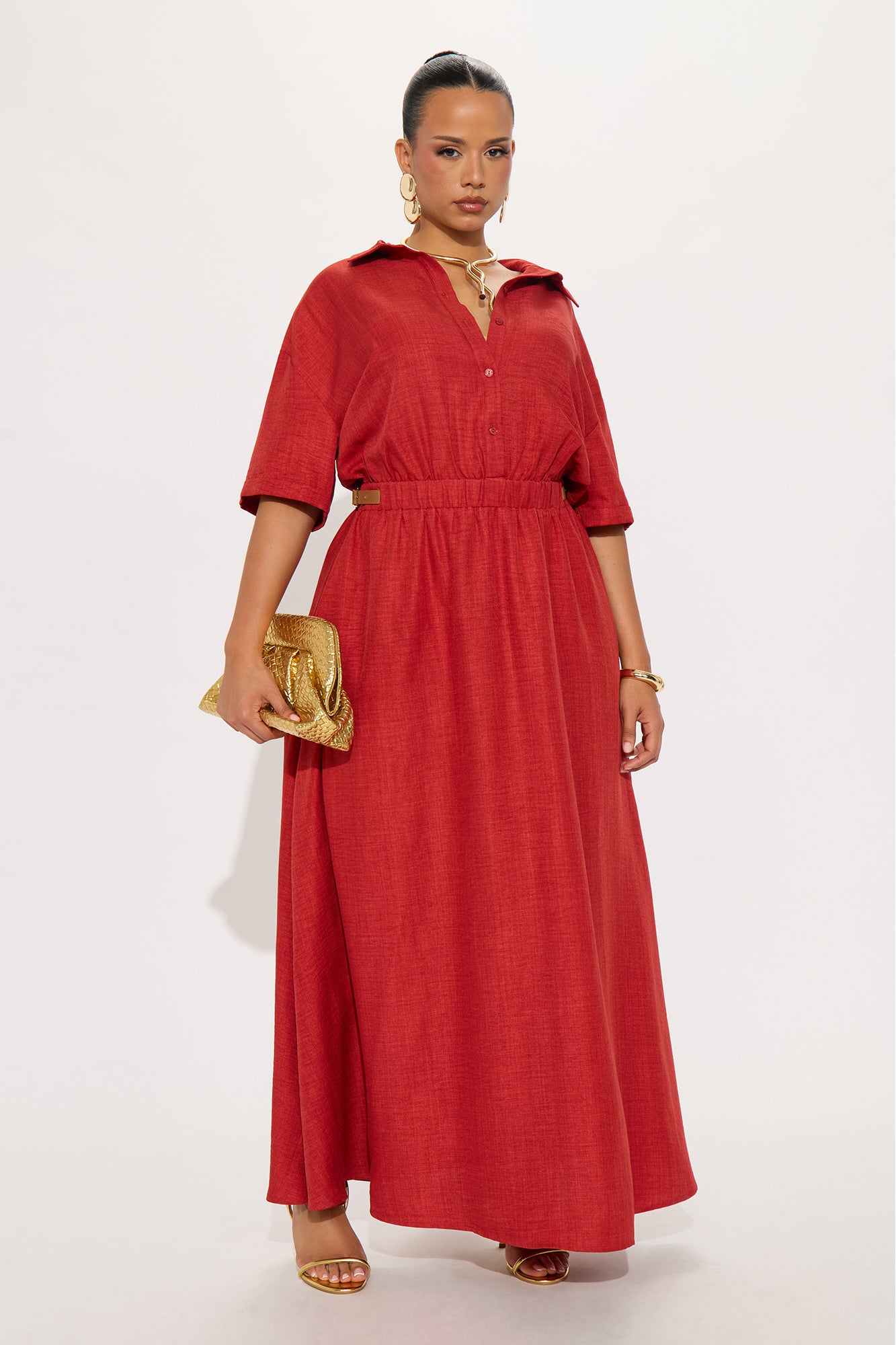 Georgiana Button Up Maxi Dress - Rust
