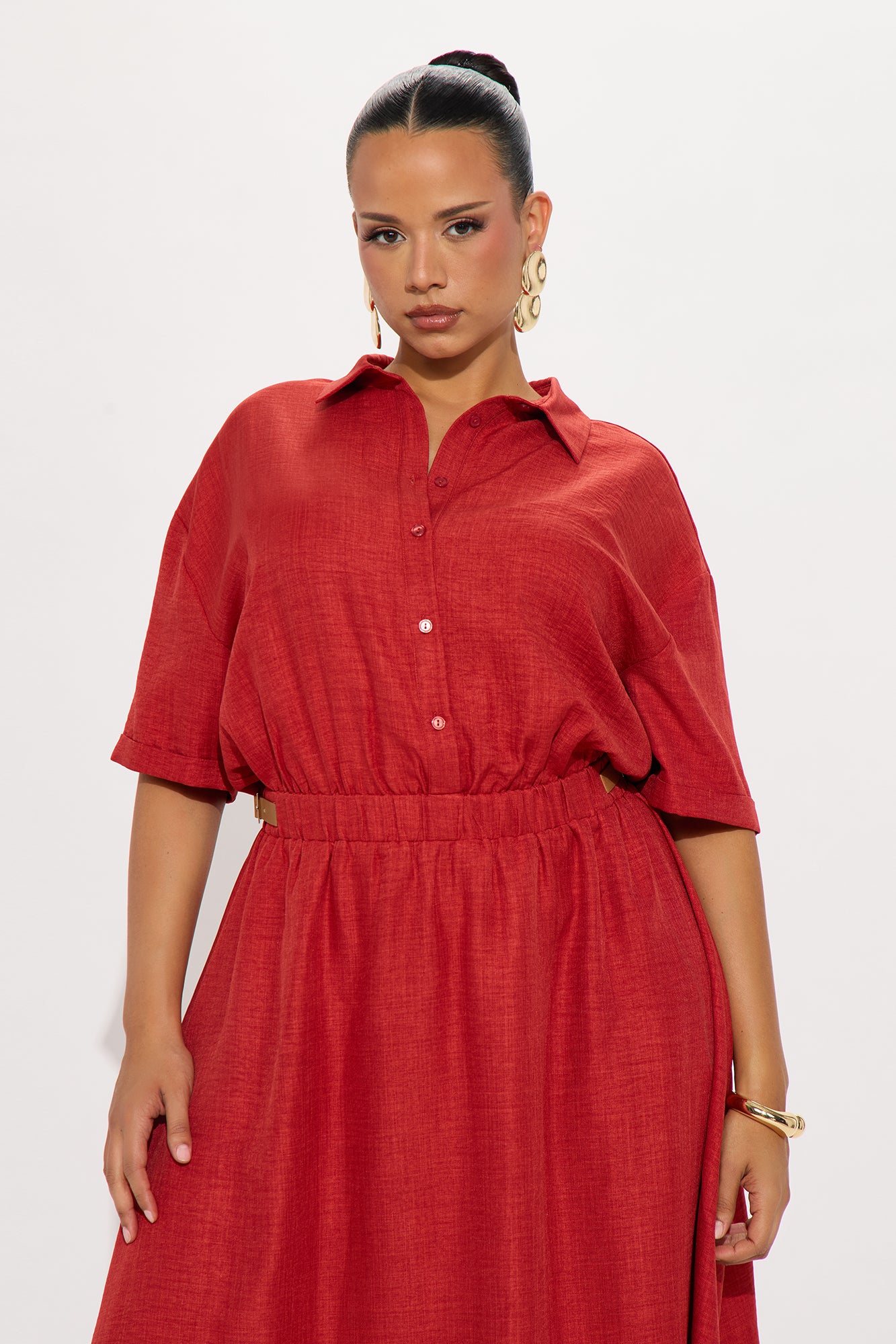 Georgiana Button Up Maxi Dress - Rust