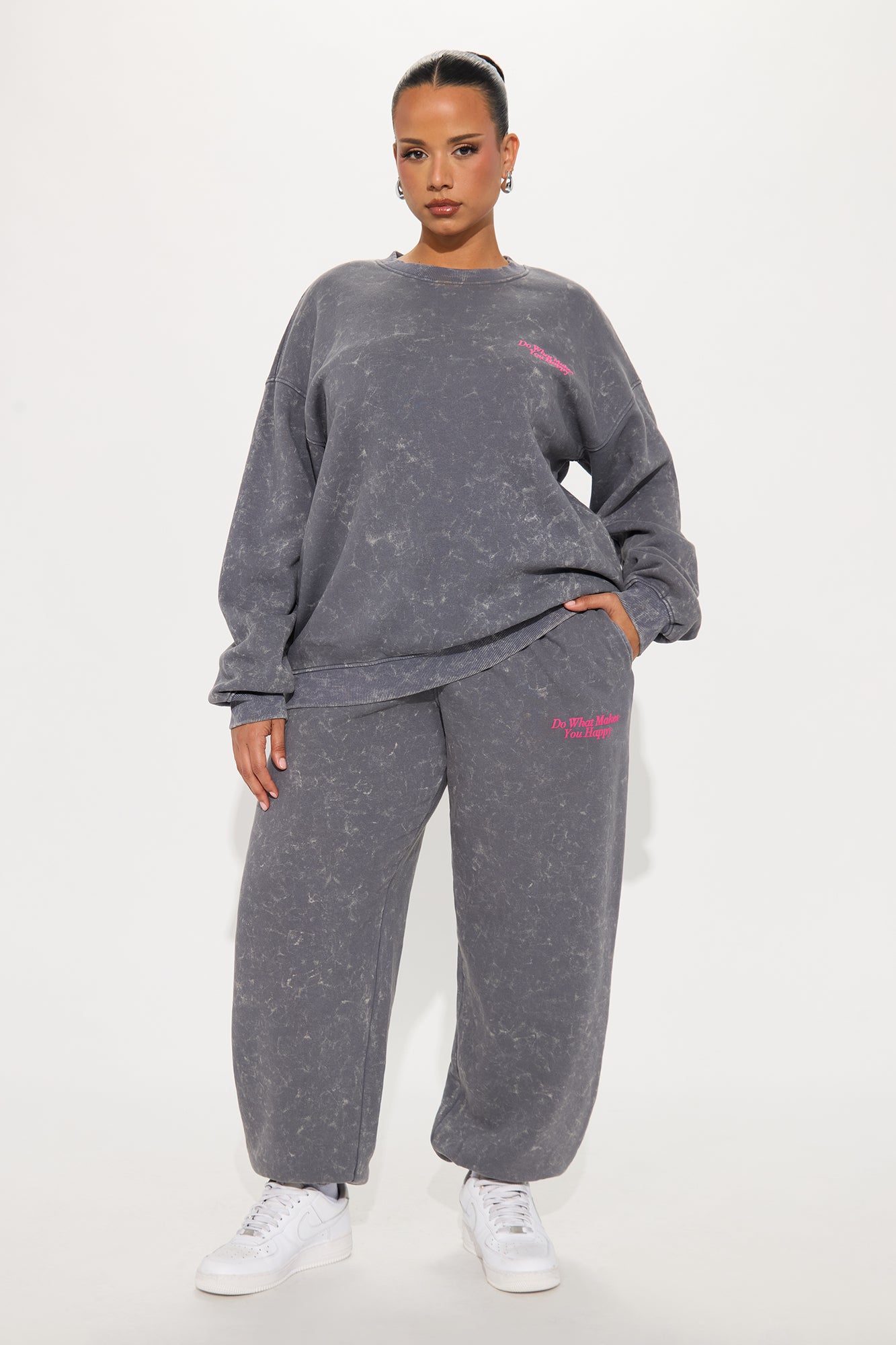 Be Happy Fleece Pant Set - Grey