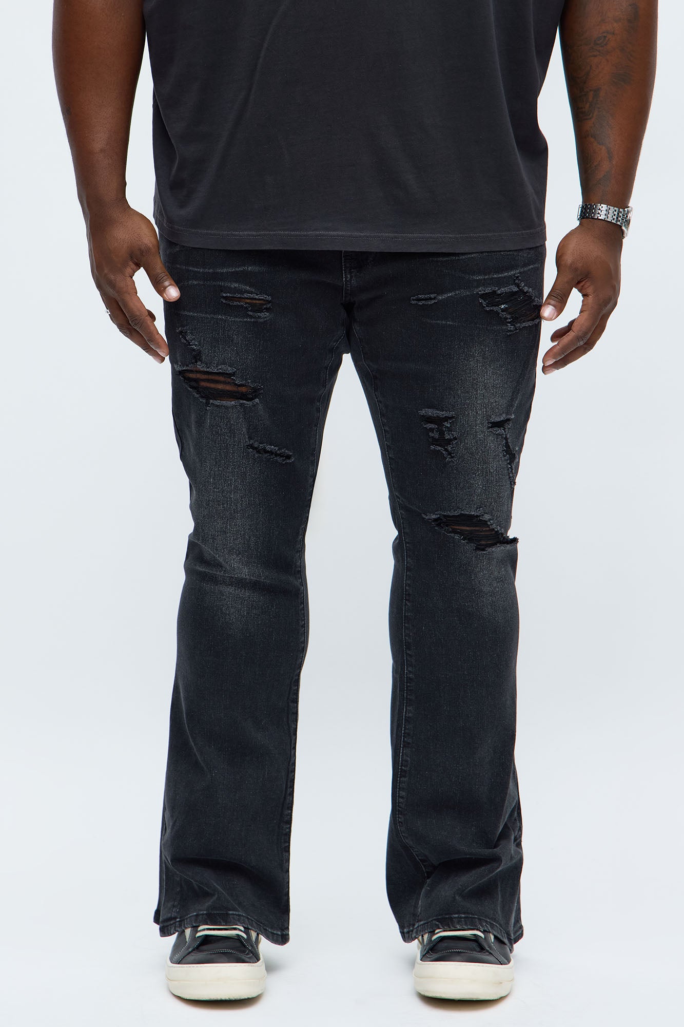 Stacked Skinny Flare Slit Let's Go Distressed Jean - Black Wash