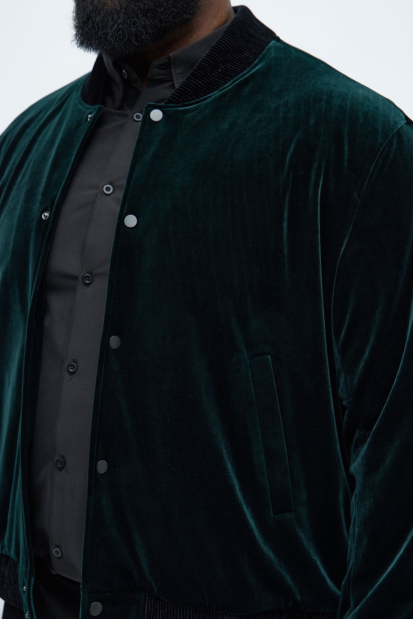Elevated Velvet Bomber Jacket - Green