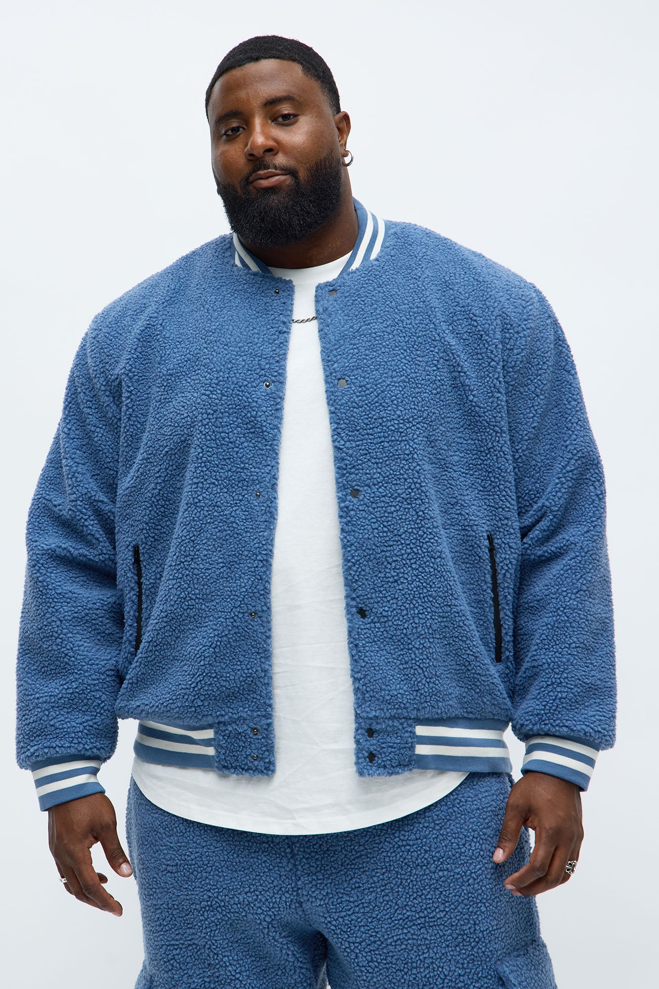 Teddy Varsity Sherpa Jacket - Light Blue