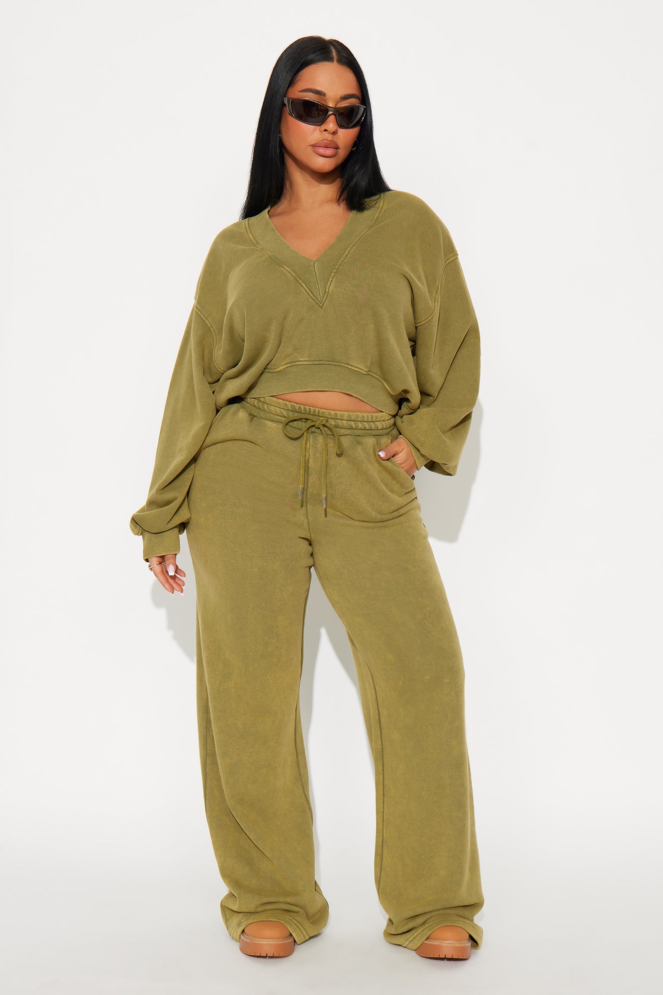 Angelica Washed French Terry Pant Set - Olive